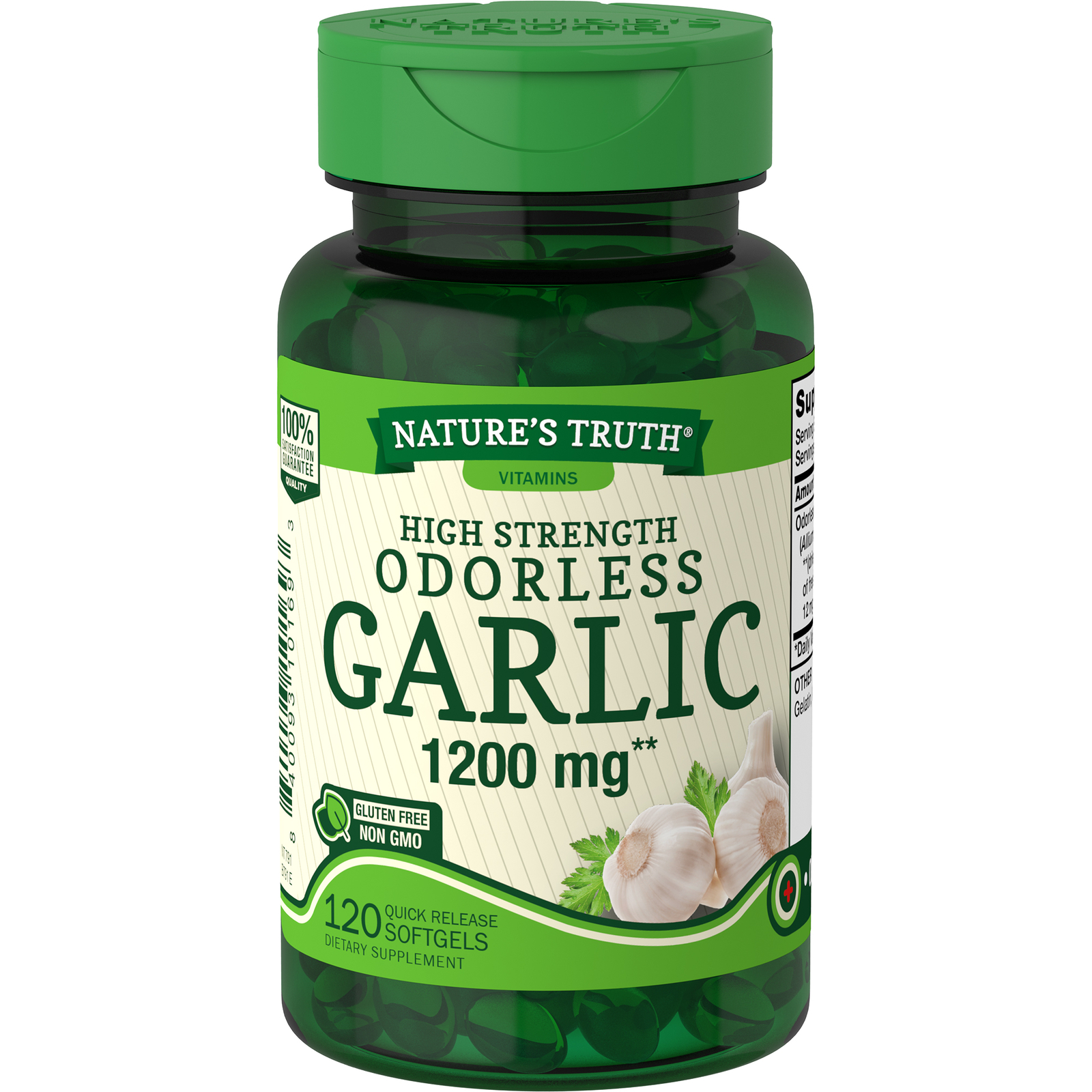 Nature’s Truth High Strength Odorless Garlic Gluten Free Softgels 1200mg 120 Ct
