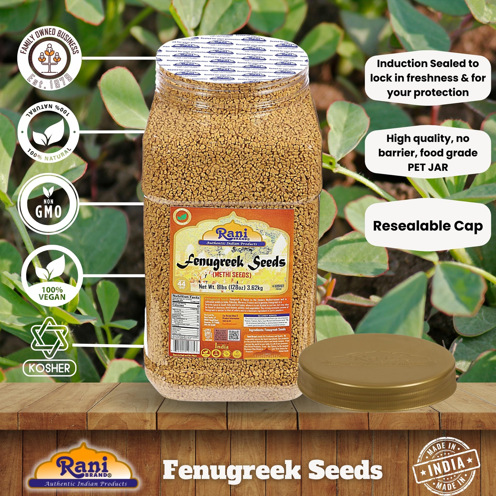 Rani Fenugreek (Methi) Seeds Whole 8lbs (128oz) 3.62kg Bulk PET Jar