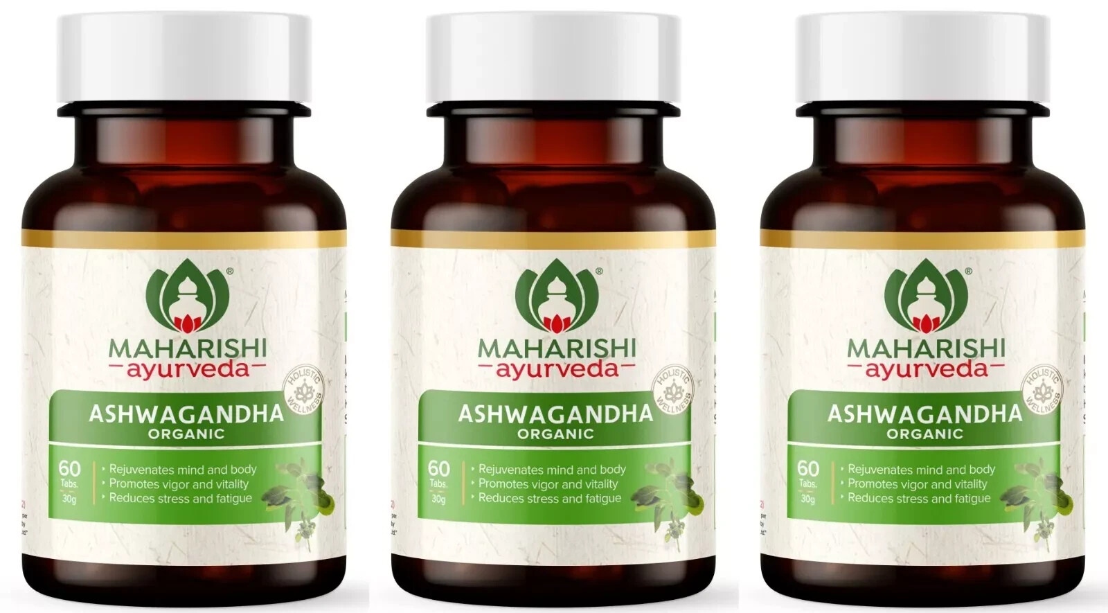 3 X Maharishi Ayurveda ASHWAGANDHA Tablets Organic (60tab) each Herbal