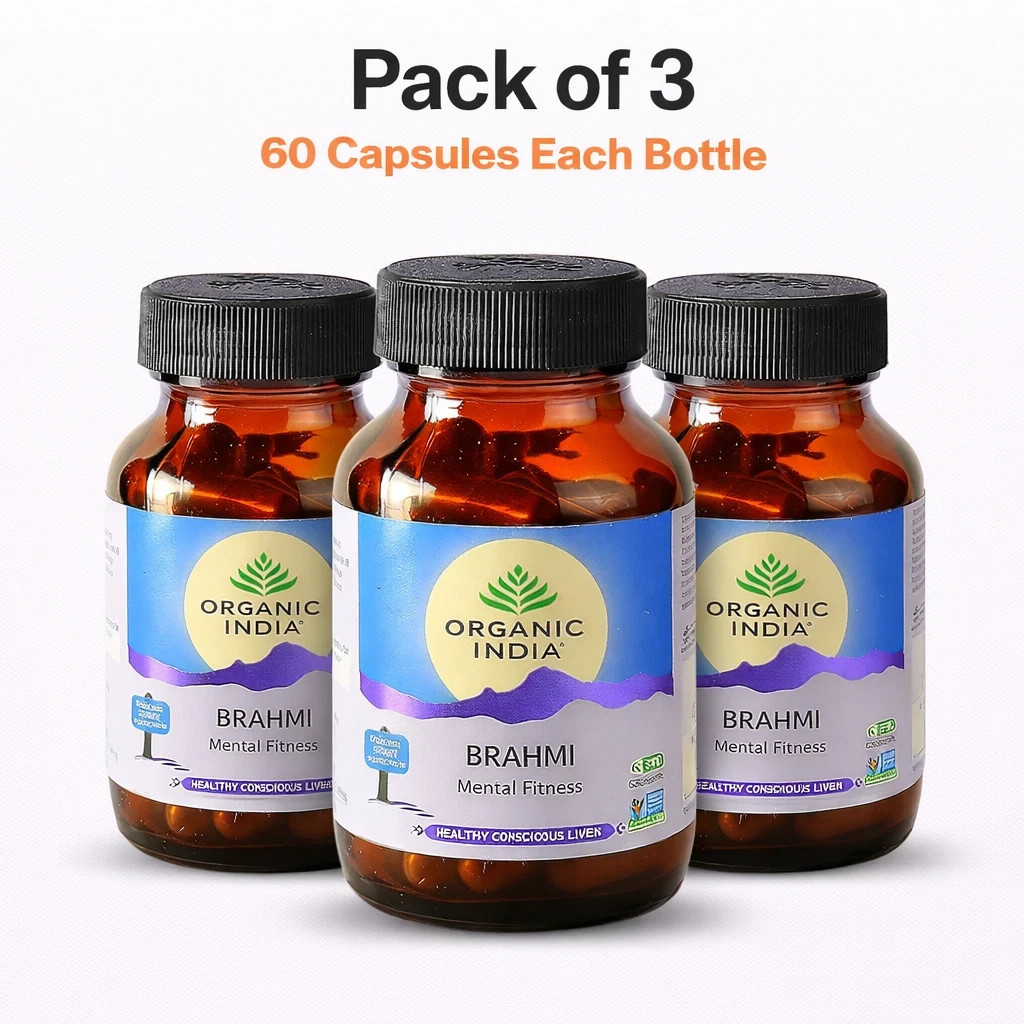 Organic India Brahmi 60 Capsules Ayurvedic Herbal Brain Wellness 3 Pack