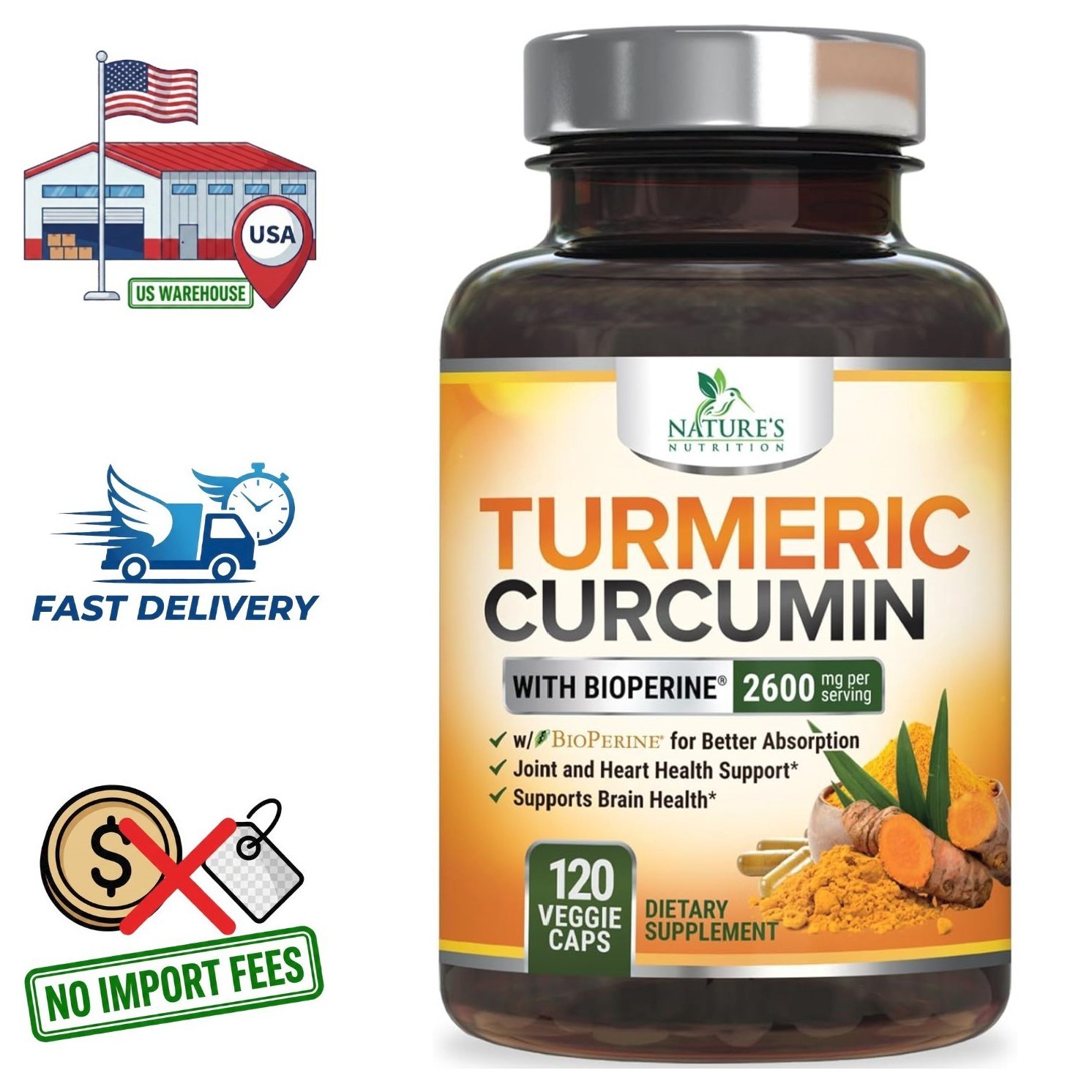 Cúrcuma Orgánica con BioPerine 2600mg, 95% Curcuminoids, 120 Cápsulas