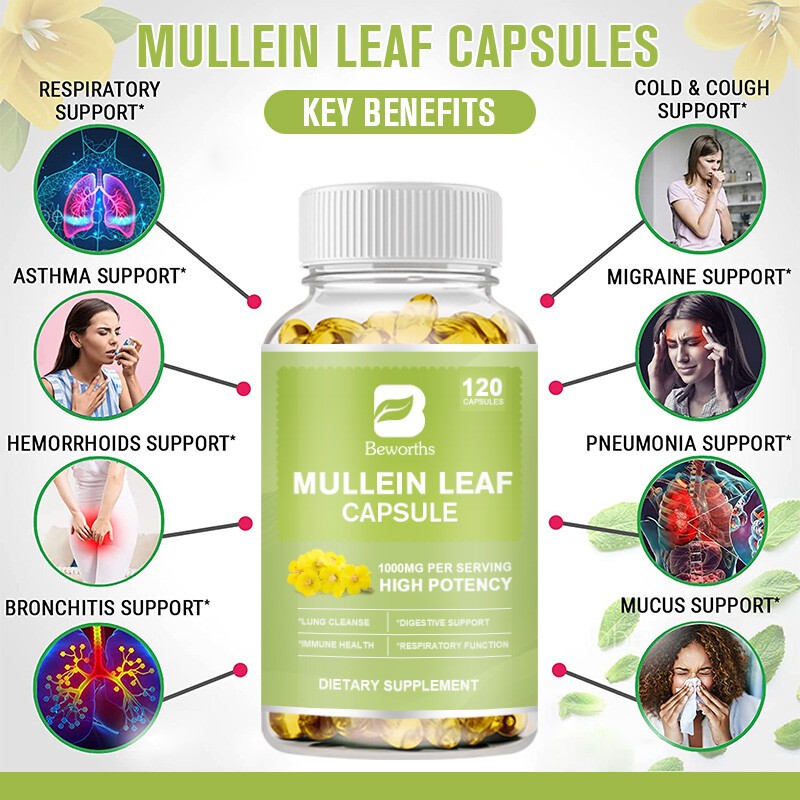 Mullein Leaf Extract Softgels 1000mg Lung Detox for Lung Cleanse Supplement