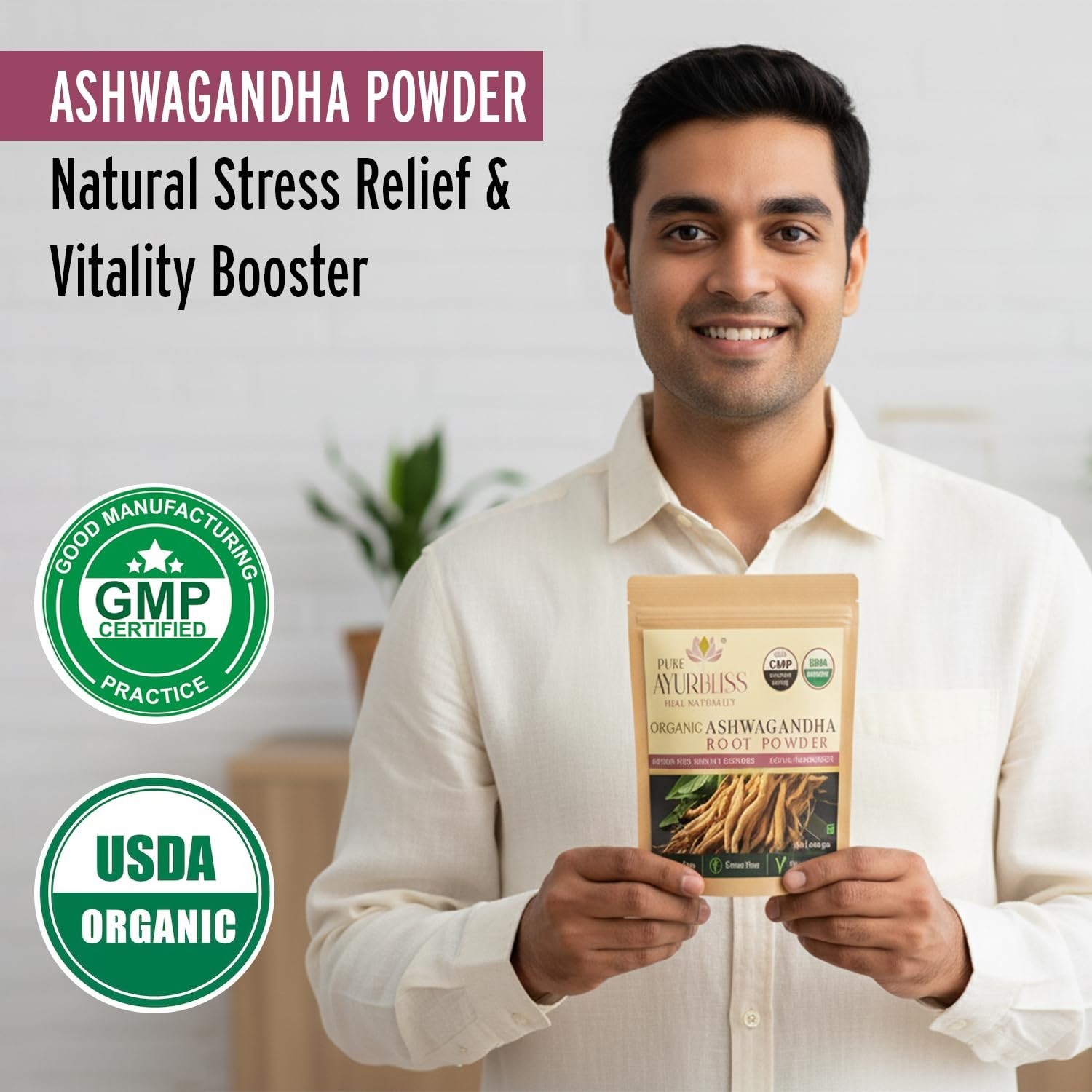 Organic Ashwagandha Powder 16oz – Stress Relief, Energy Boost, Hormone Balance,