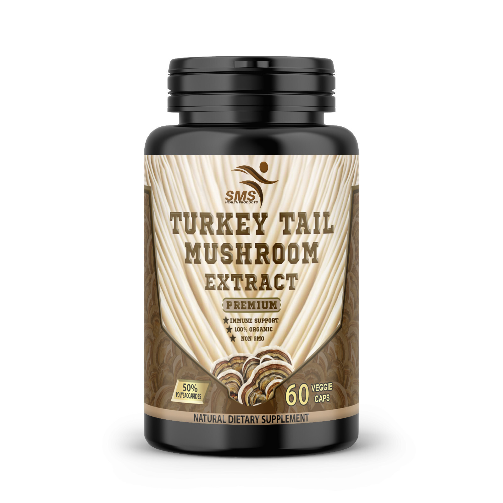 Turkey Tail Mushroom 50% Poly Extract Powder 180 Veggie Capsules Organic Non GMO
