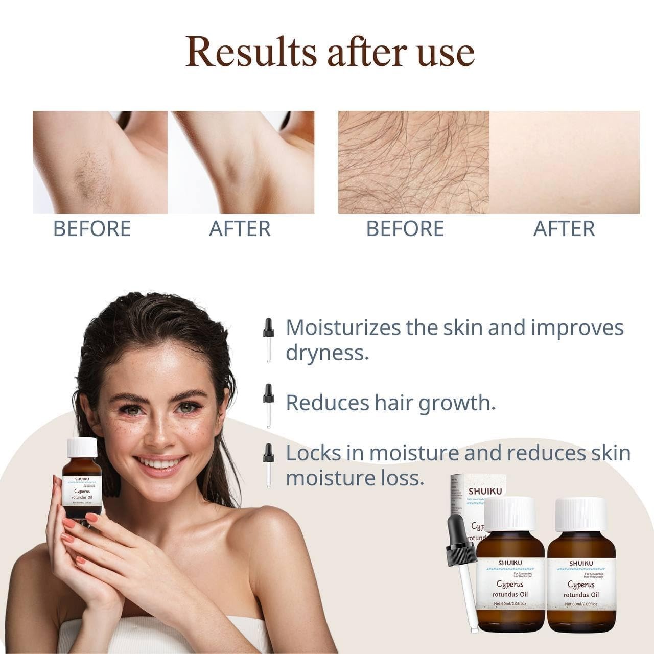 Cyperus Rotundus Oil 2 Pack 100% Pure Natural Organic Hair Removal 60ml