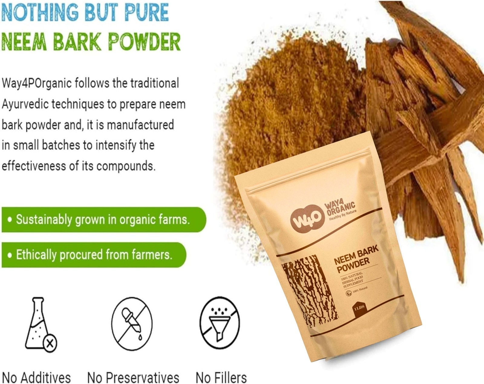 Neem Bark Powder 16 Oz (1 lb) – Dental and Digestion Support – Tooth Powder