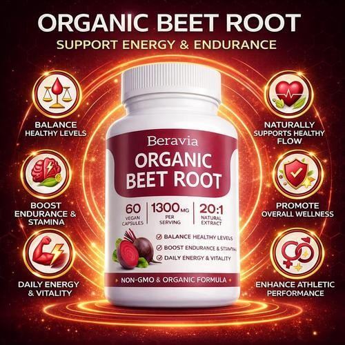 Beravia Organic Beet Root Capsules, Purely Organic, Non-GMO 60-Counts