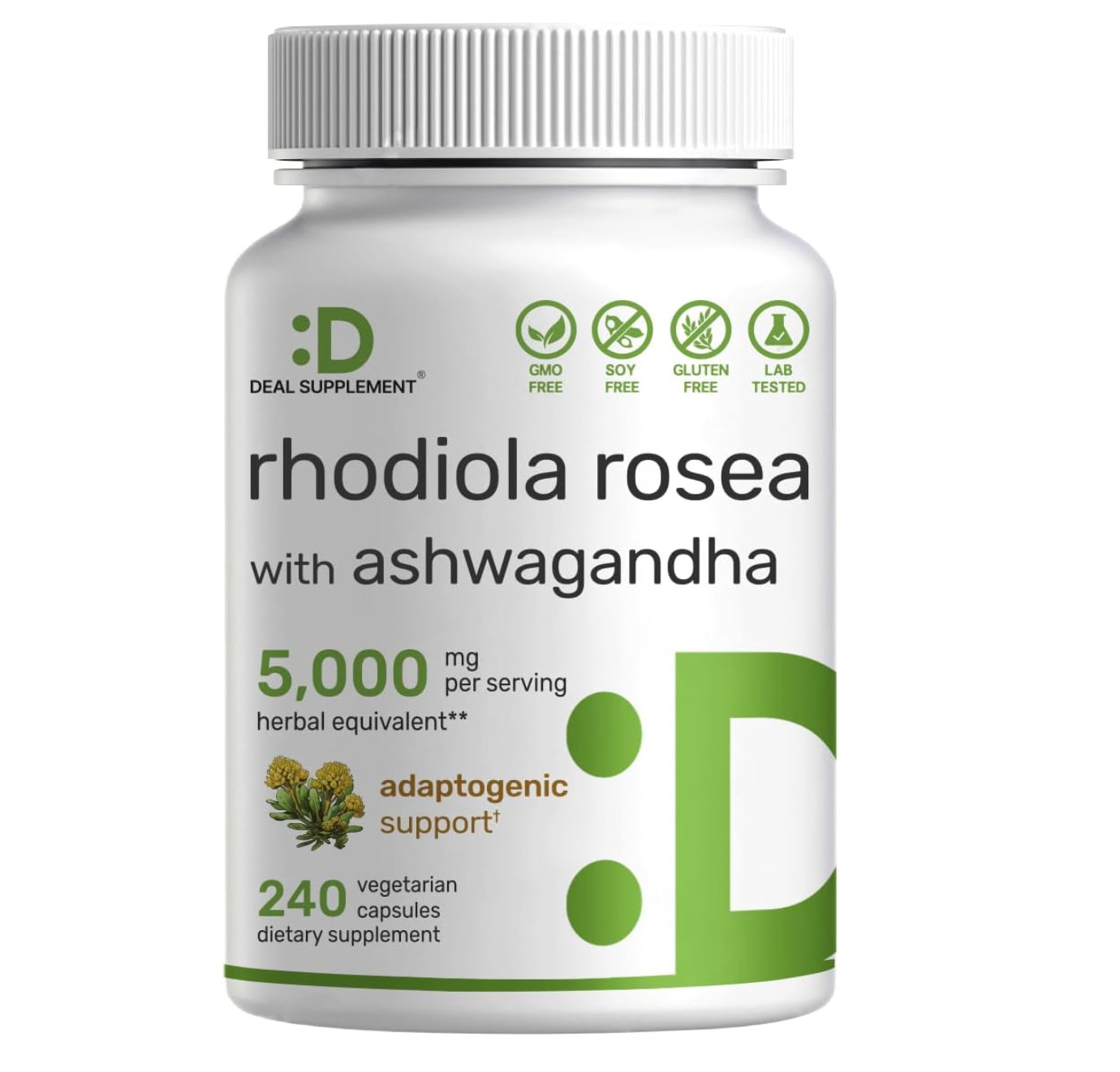 Rhodiola Rosea Root Extract 5000mg | 240 Capsules | with Ashwagandha | Non-GMO