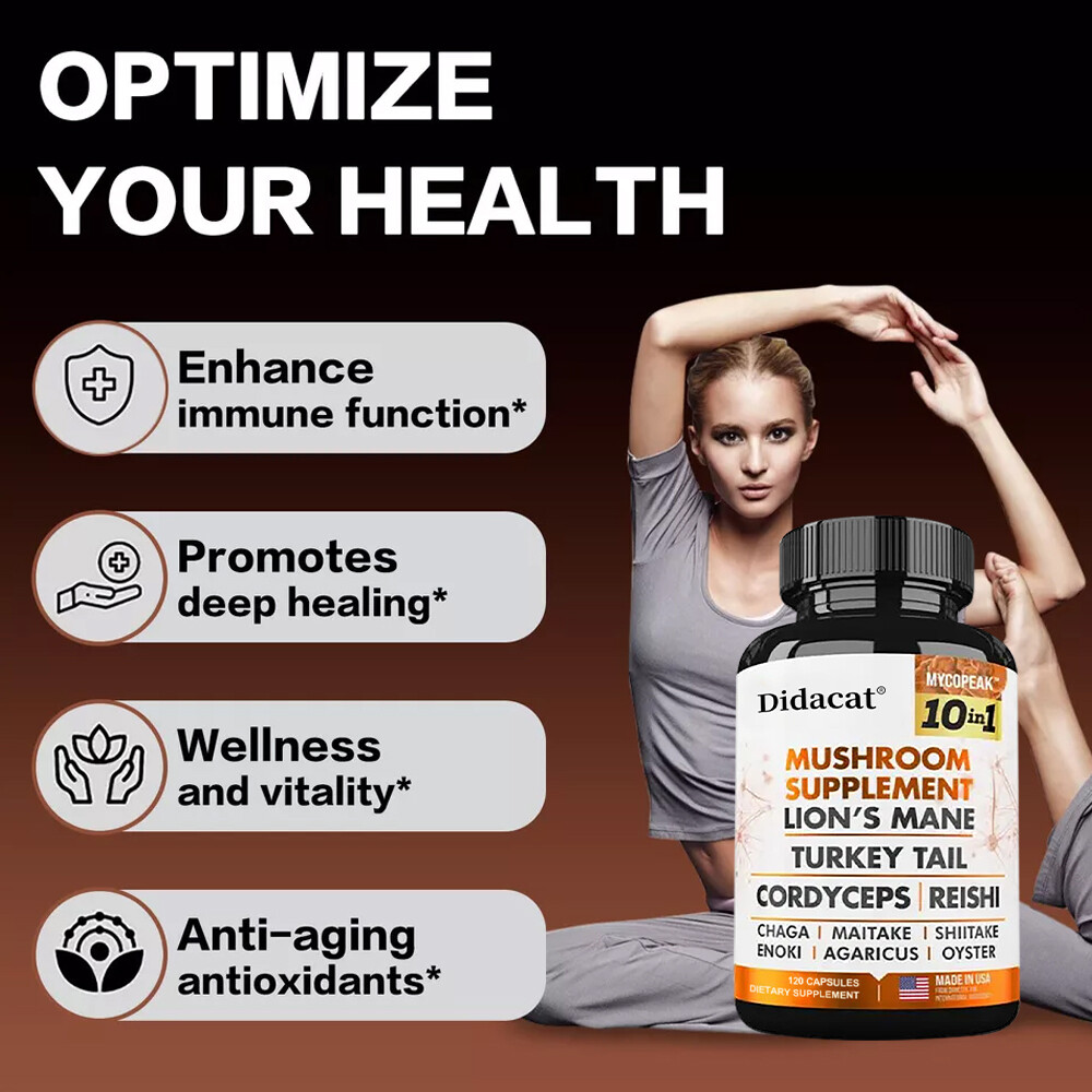 Mushroom 11500mg Capsules-10 in 1 Blend-Nootropic Complex – Brain, Energy, Focus