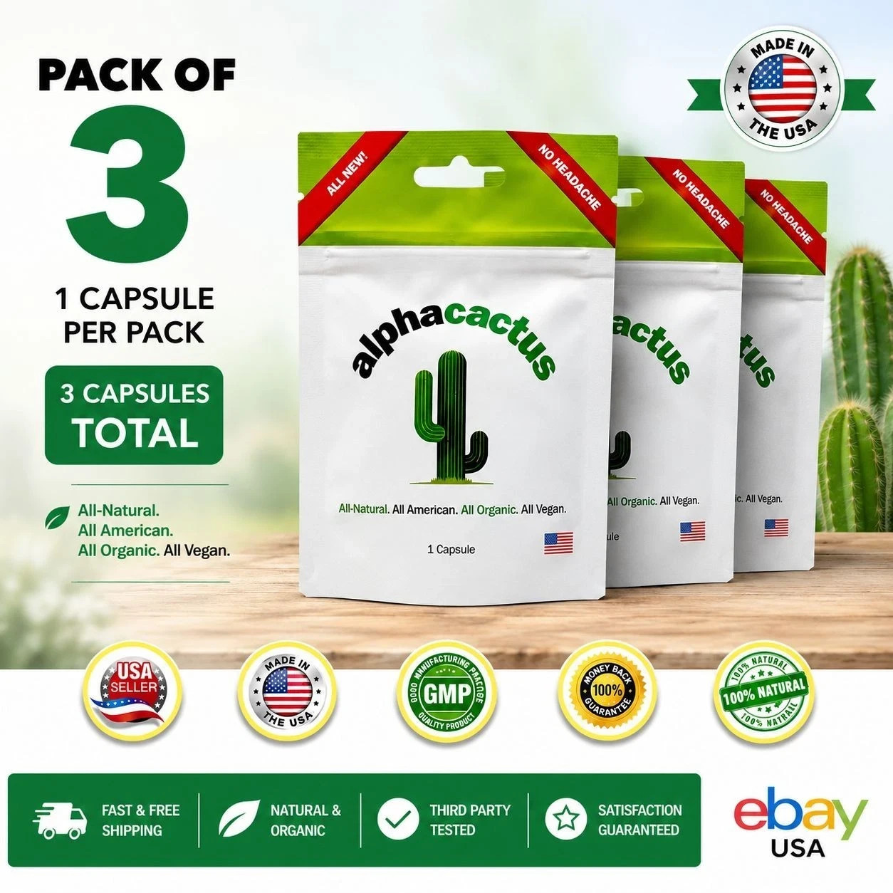Alpha Cactus Male Enhancement Supplement | Energy & Vitality Boost | 1 Pack