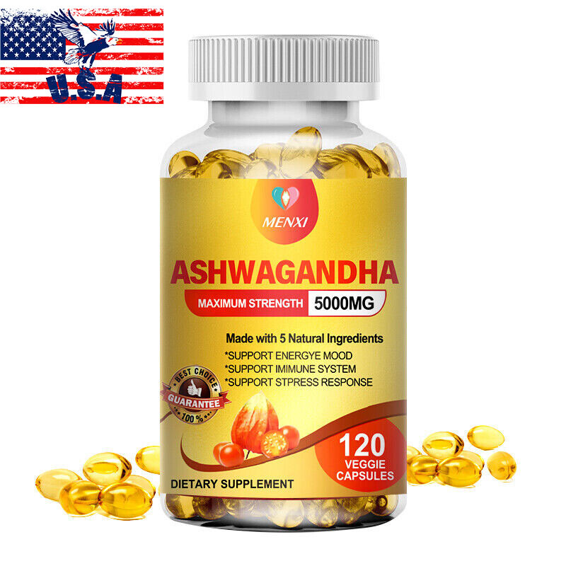 5000mg Ashwagandha Capsules – 120 Vegan Pills – Anxiety,Stress,Immune Support US