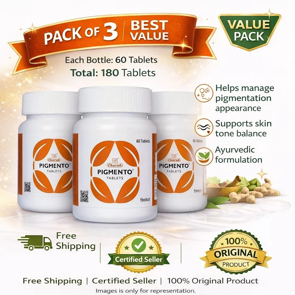 Charak Pigmento Tablets 60 Tabs x 3 | Herbal Skin Wellness Support | 180 Tabs