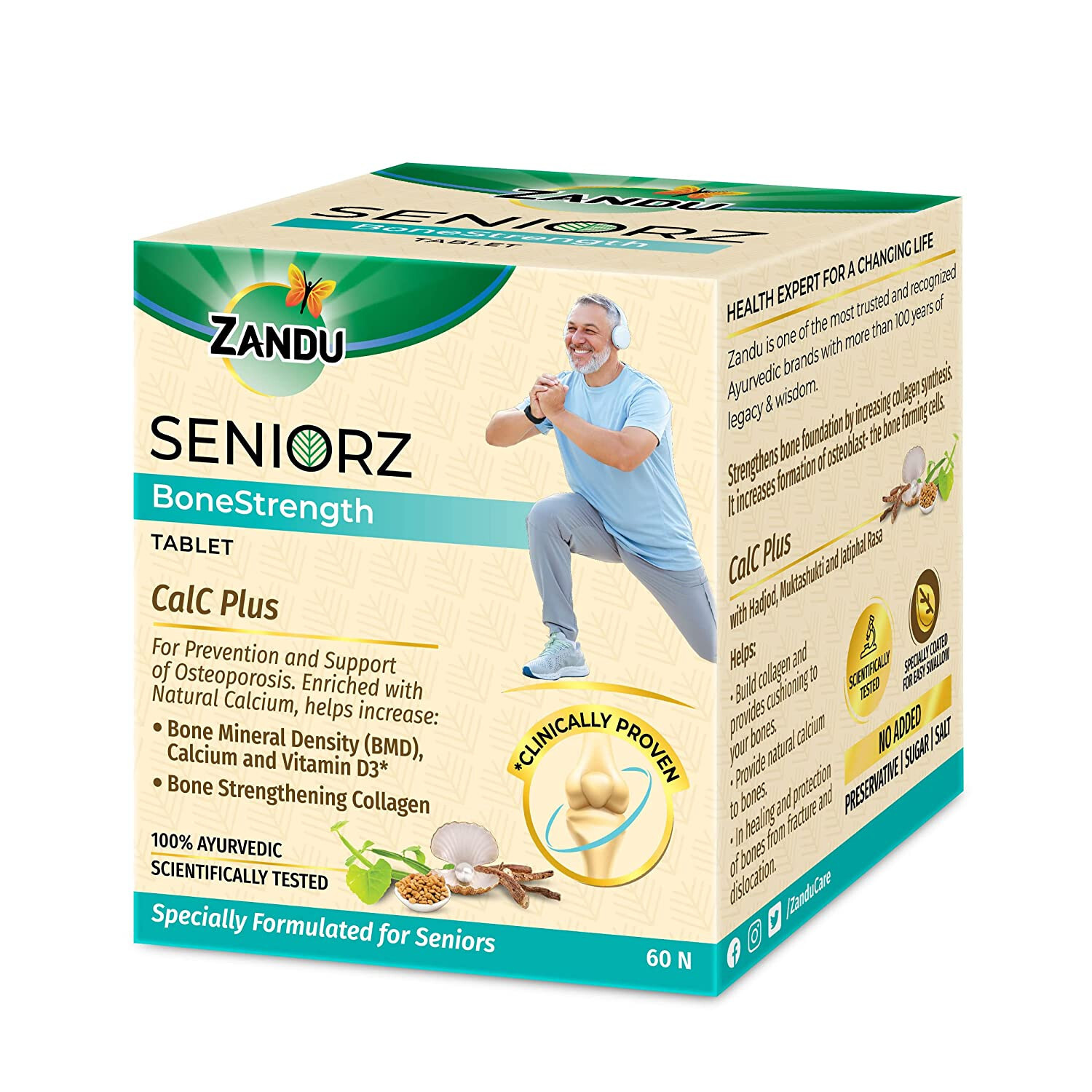Zandu Seniorz Bone Strength Tablet 100% Ayurvedic & Rich in Natural Calcium
