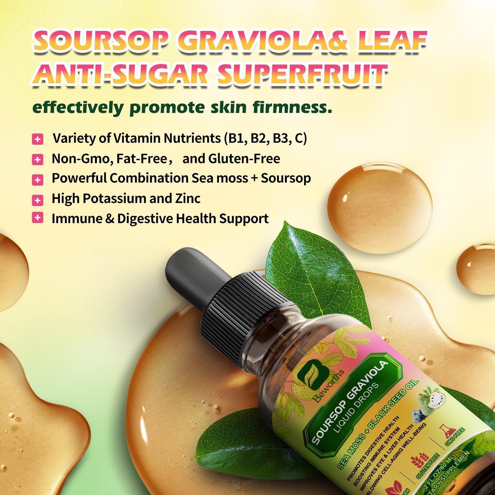 60mL Soursop Graviola with Sea Moss & Black Seed Oil Vegan, Gluten-Free