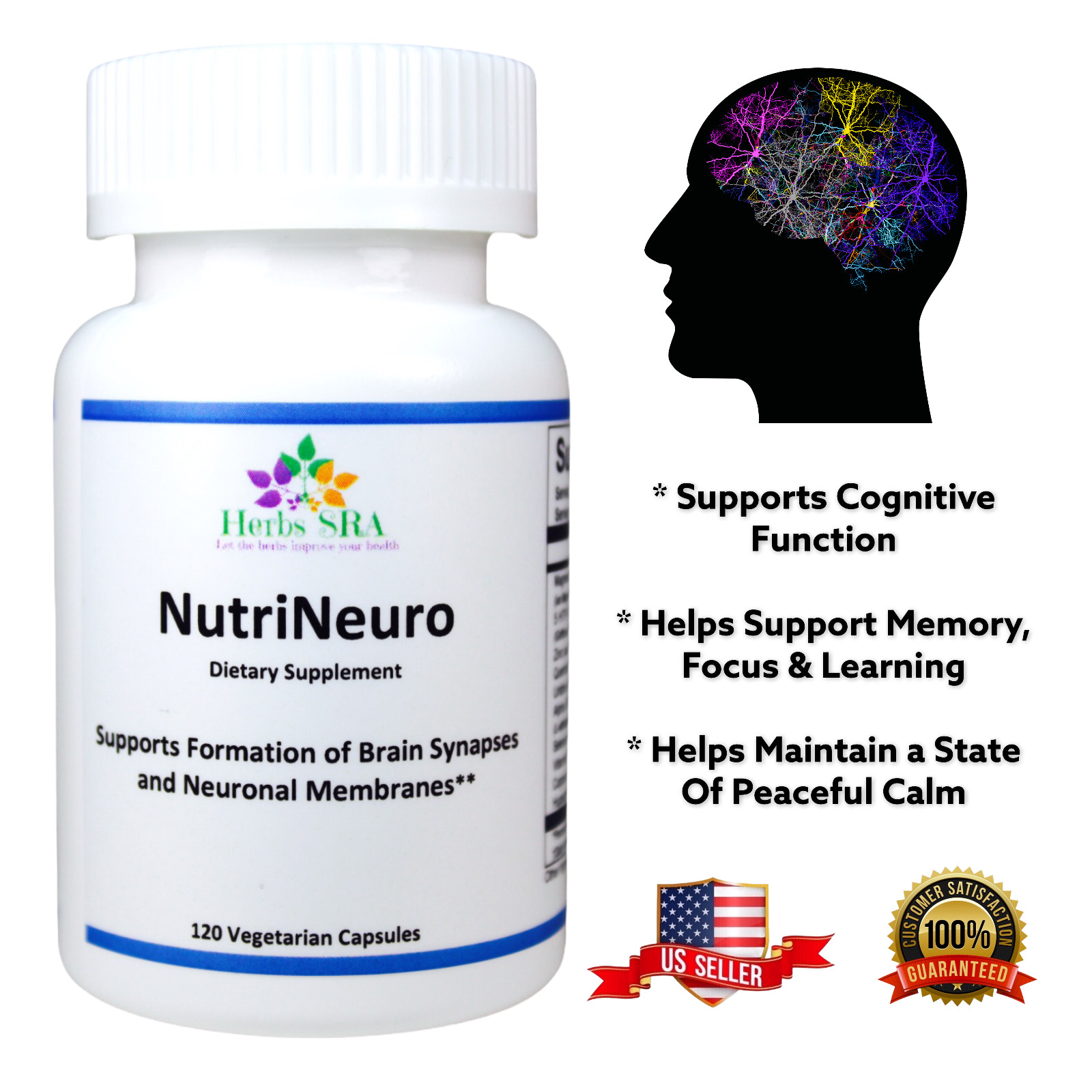 HEALTHY NEURONS SUPPLEMENT, 120 capsules, Boost Brain and Nervous System.