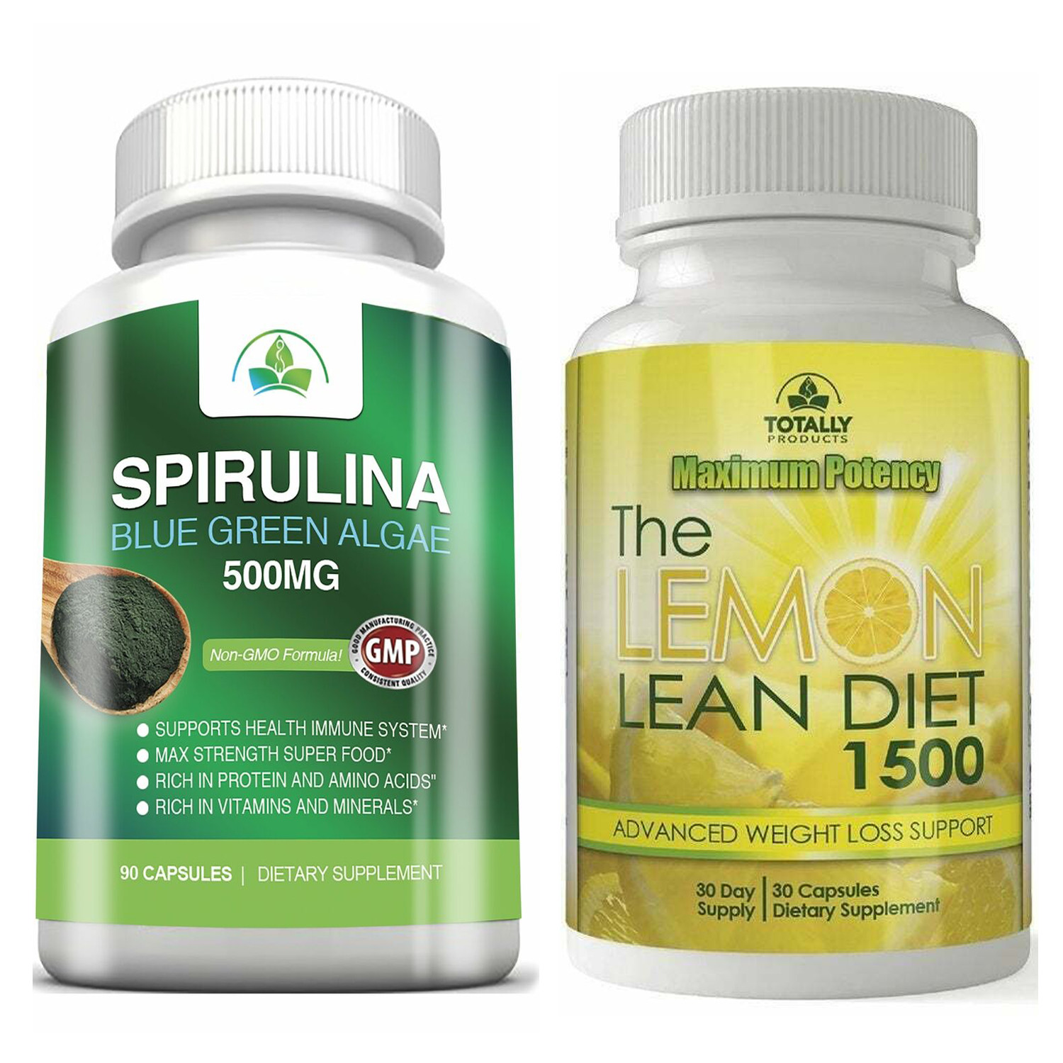 Spirulina Blue Green Algae Immune Support Lemon Powder Weight Management 30 Caps