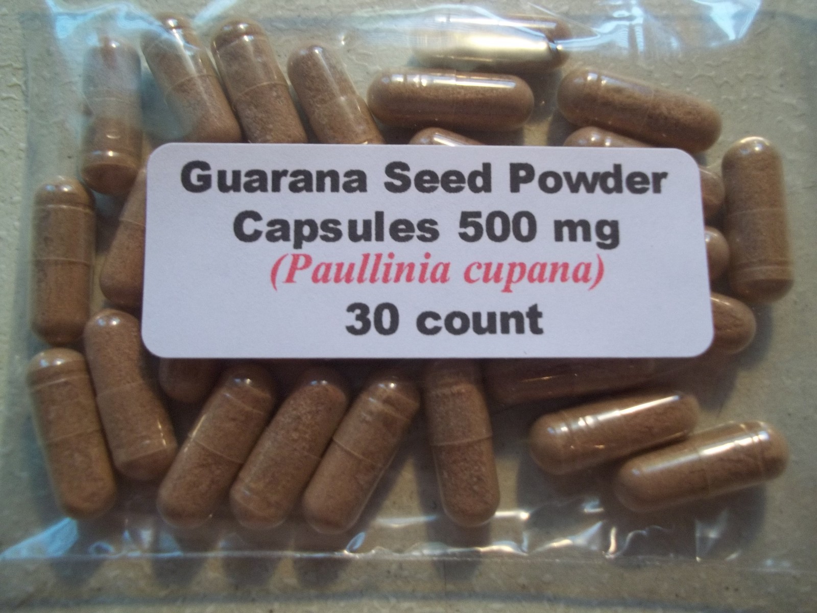 Guarana Seed Powder Capsules (Paullinia cupana) 500mg. 30 count