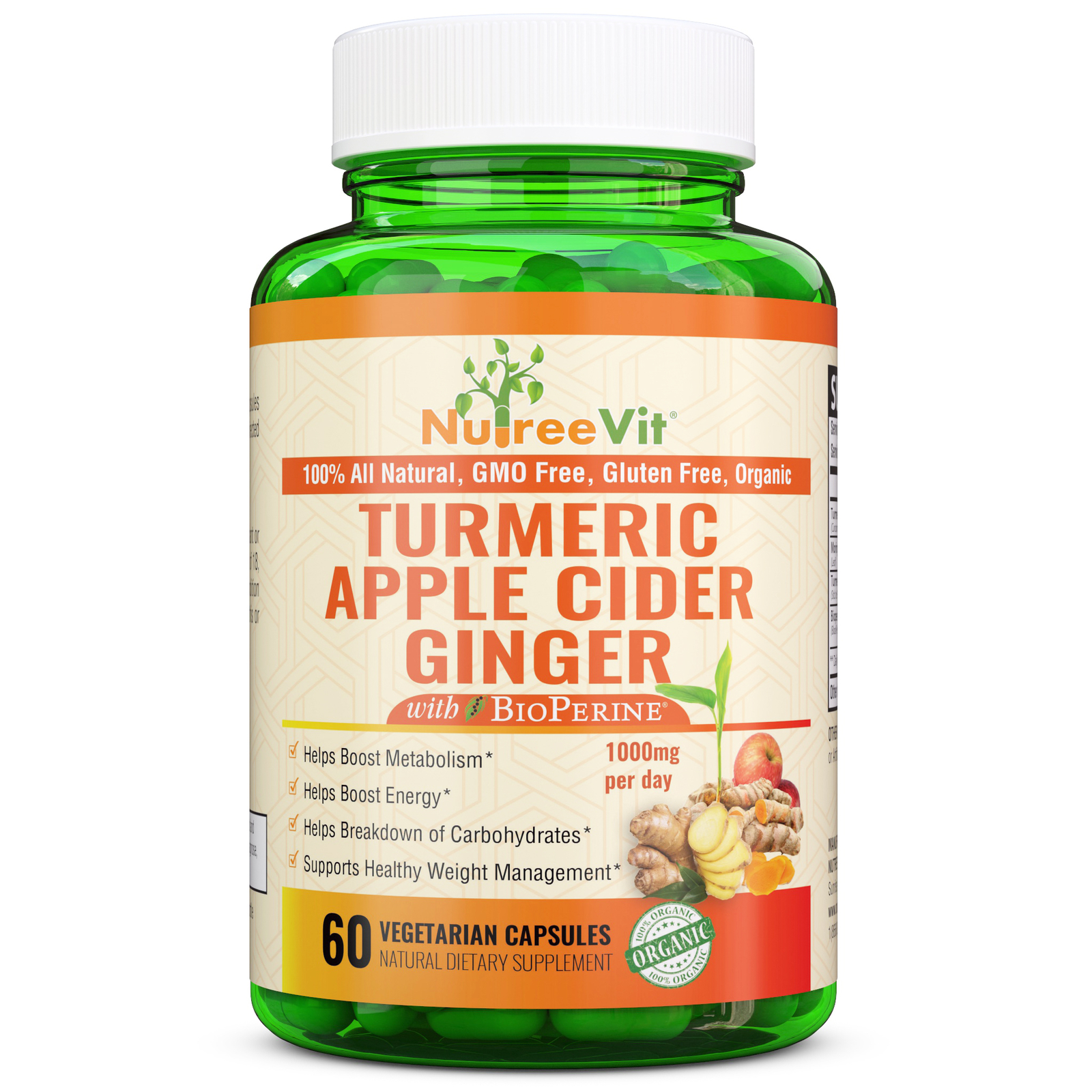 NutreeVit 100% Organic Boost Energy – Turmeric + Apple Cider + Ginger