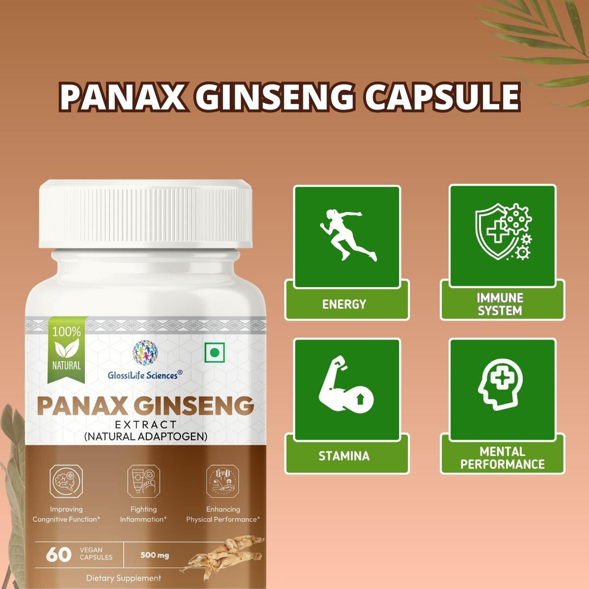 4 x 60 Korean Red Panax Ginseng Extract Root Ginsenosides 500mg Capsule
