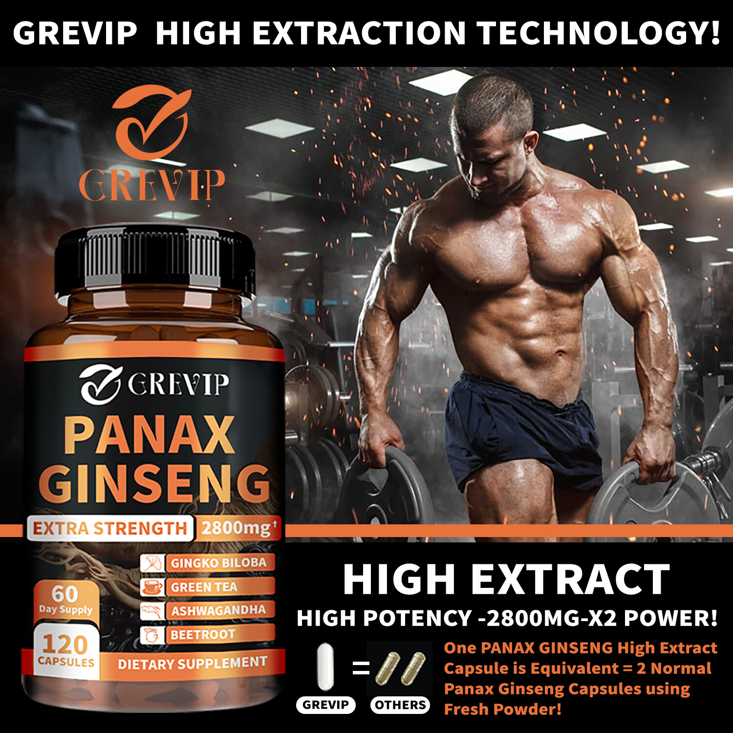 Panax Ginseng 2800mg – Ginkgo Biloba – for Memory Focus Brain & Muscle Health