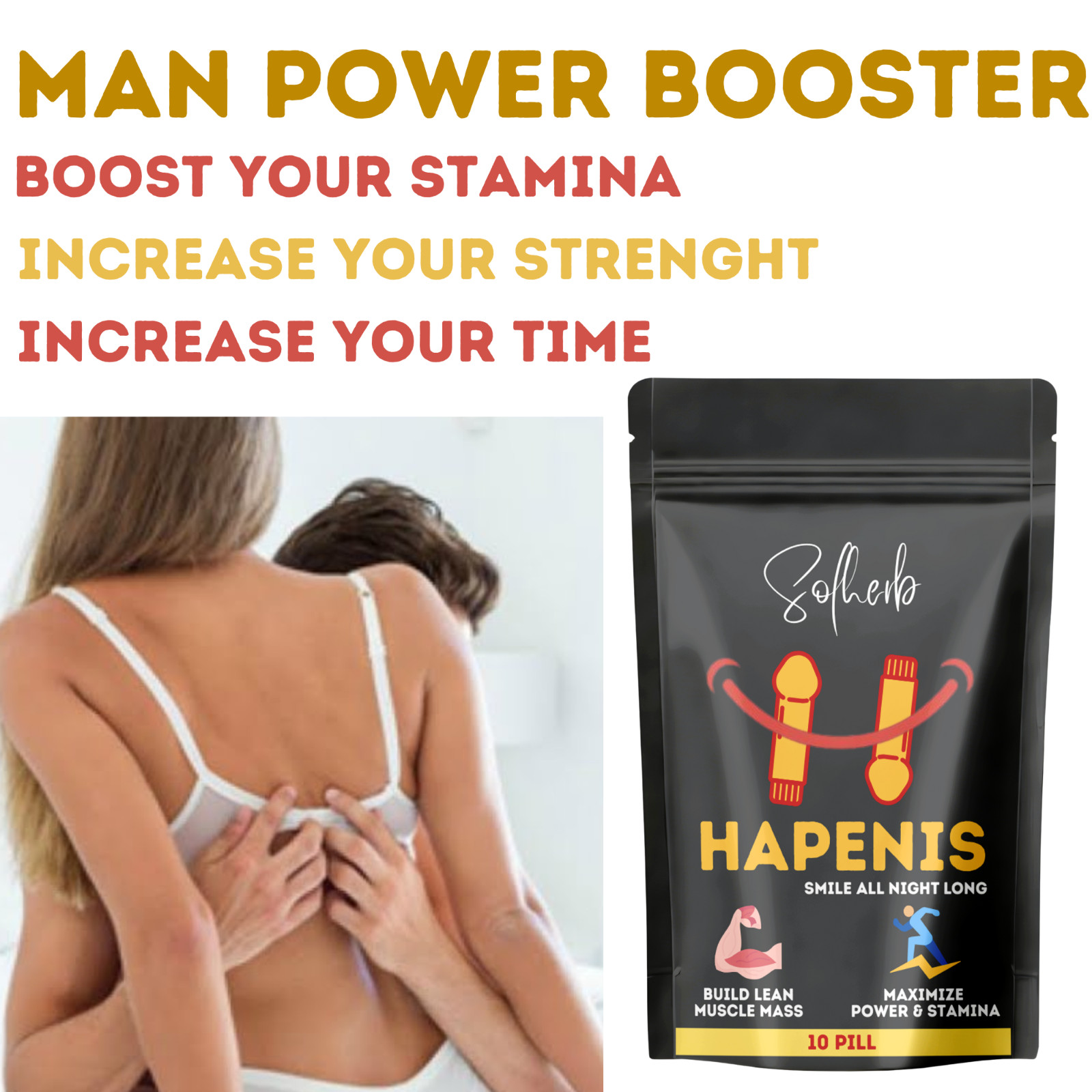NEW . 10 Powerful Capsules . Works In 10 Minutes. Herbal Supplement for Men