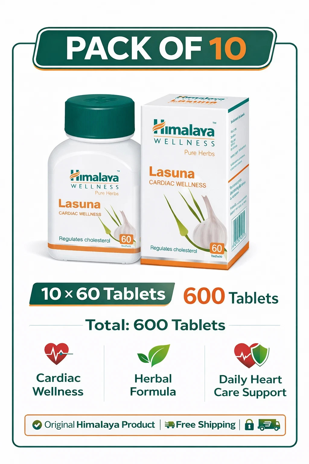 Himalaya Lasuna 60 Tabs x10 – Natural Cholesterol Care | Ayurvedic Heart Health