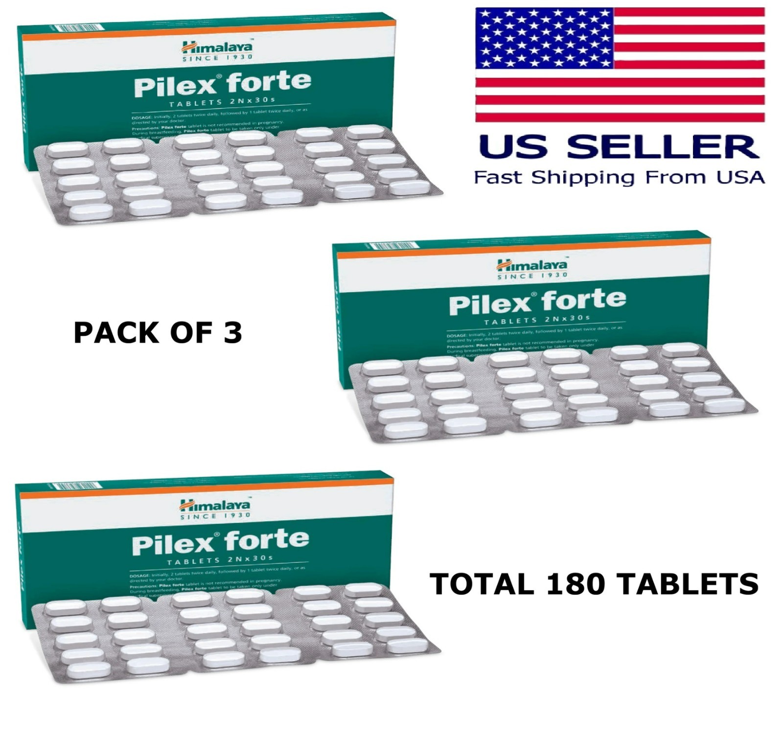 Pilex Forte Himalaya 60 (2 X 30) Tablets USA Seller Free Shipping (Pack Of 3)