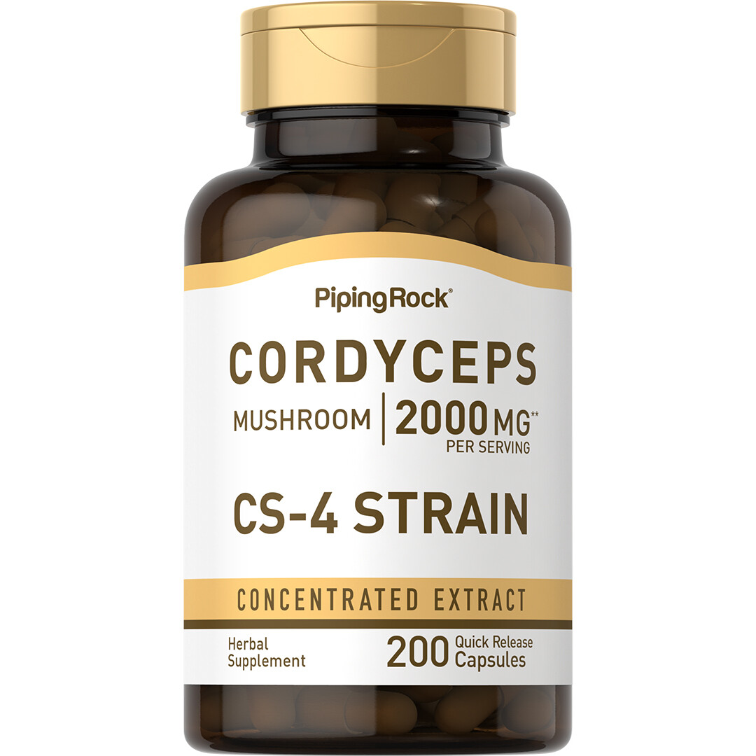 Cordyceps Mushroom | 2000mg | 200 Capsules | CS-4 Strain | by Piping Rock