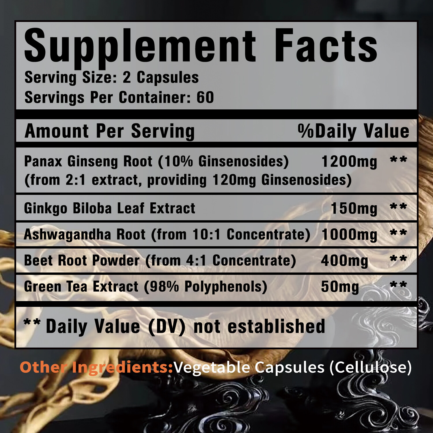 Panax Ginseng 2800mg – Ginkgo Biloba – for Memory Focus Brain & Muscle Health