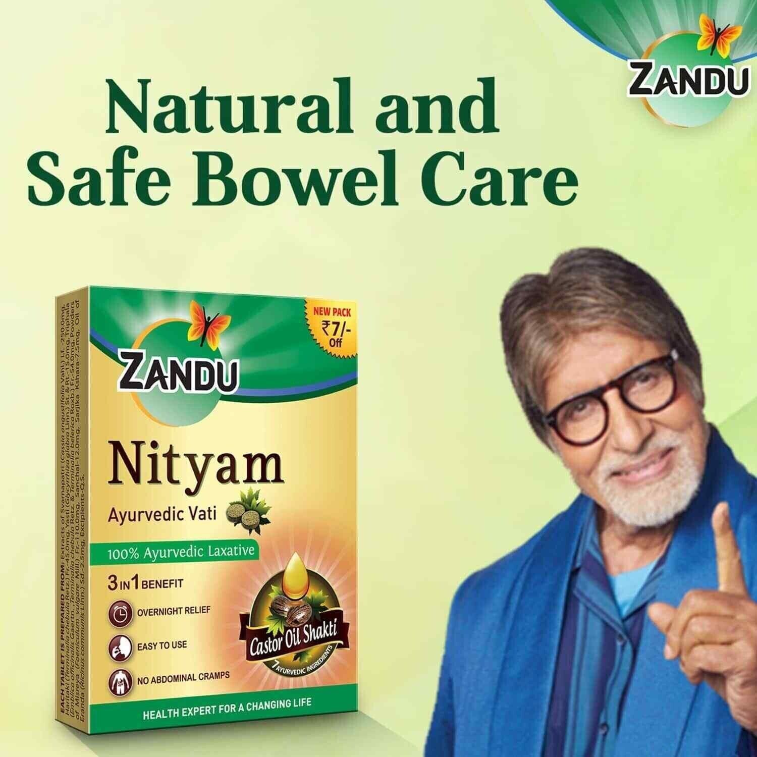 12 pack X Zandu Ayurvedic Nityam Tablets (10Tabs) for Constipation, Gas, Acidity