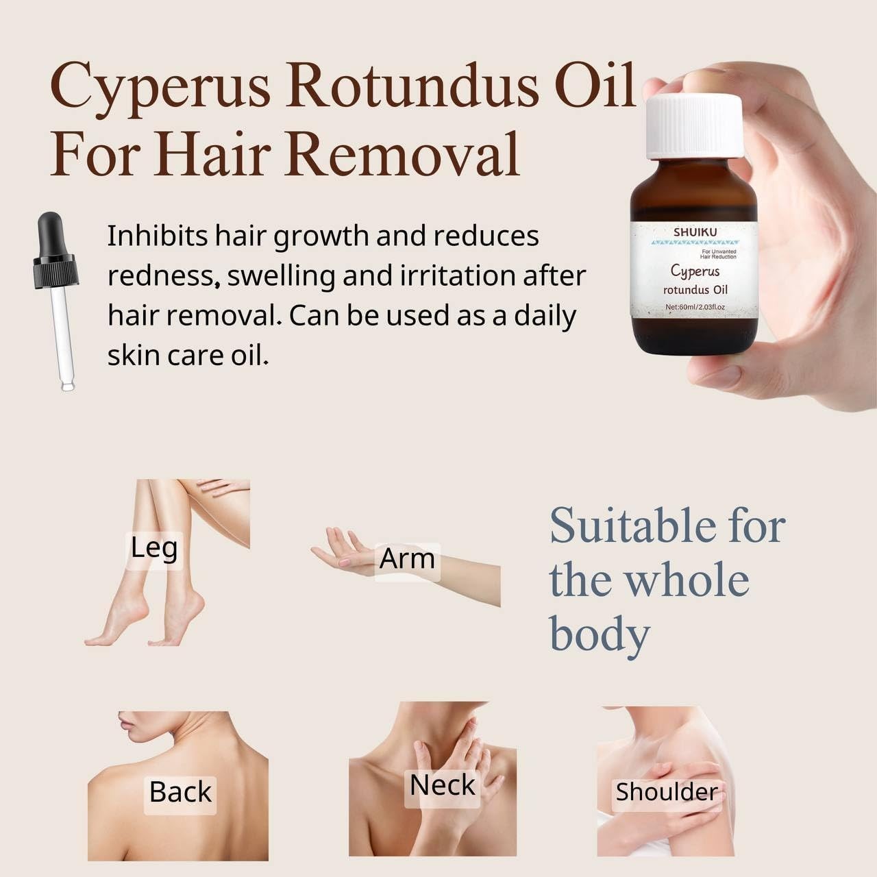 Cyperus Rotundus Oil 2 Pack 100% Pure Natural Organic Hair Removal 60ml