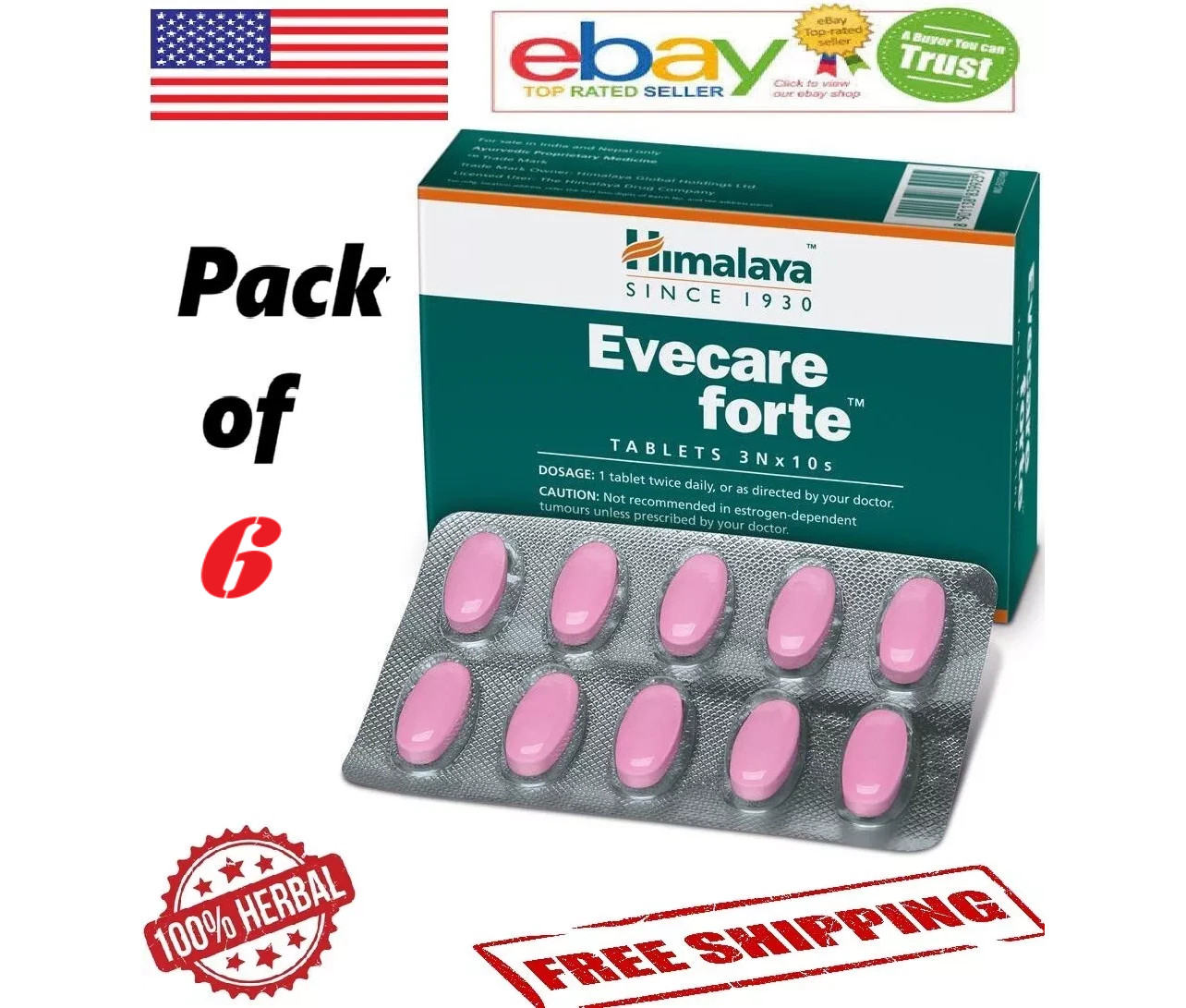 6X EVECARE FORTE Himalaya 30 Tabs Each With Long Expiry & Free Shipping
