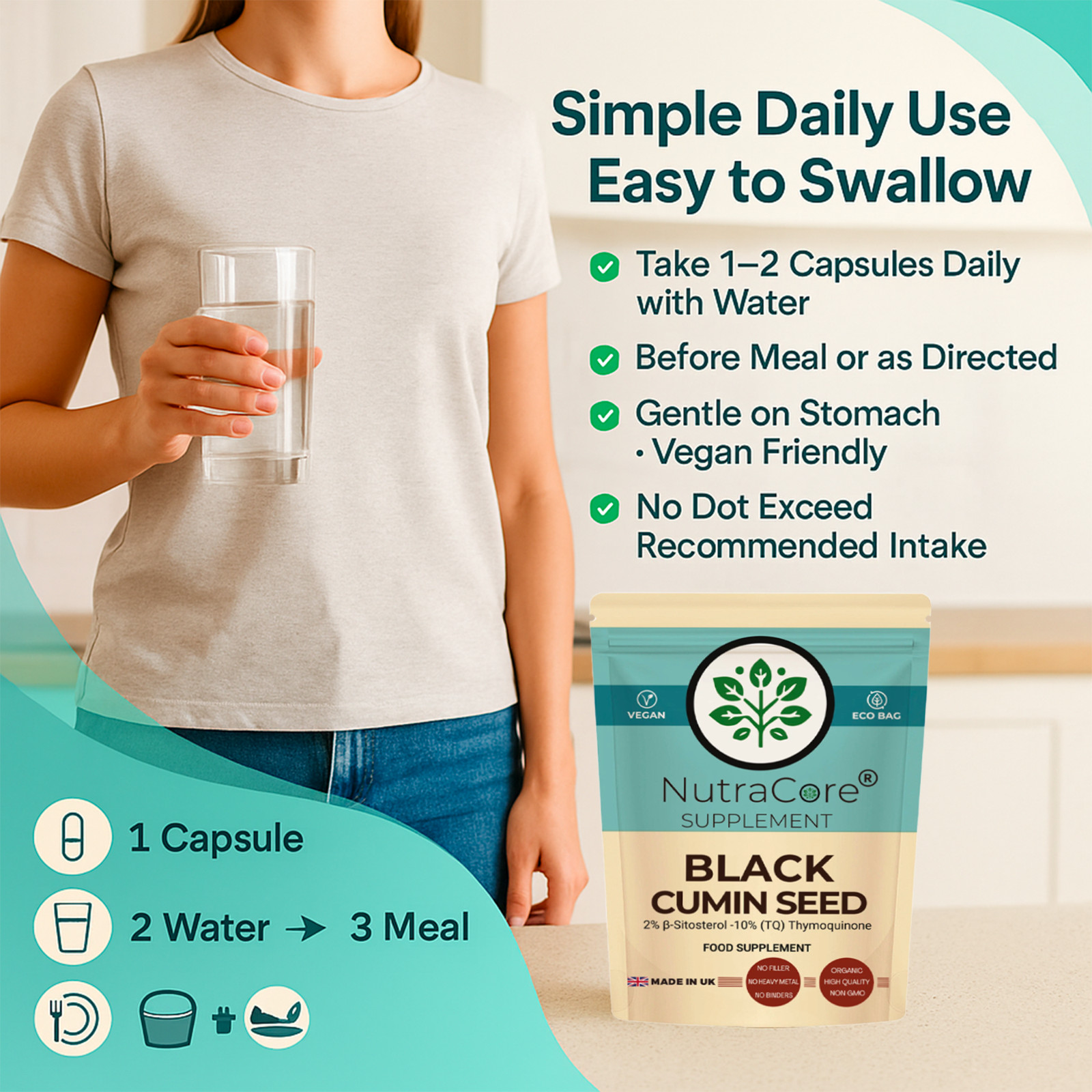 Black Cumin Seed Caps-5500mg-(2%β-Sitosterol)-Immune &Respiration Health-180Caps