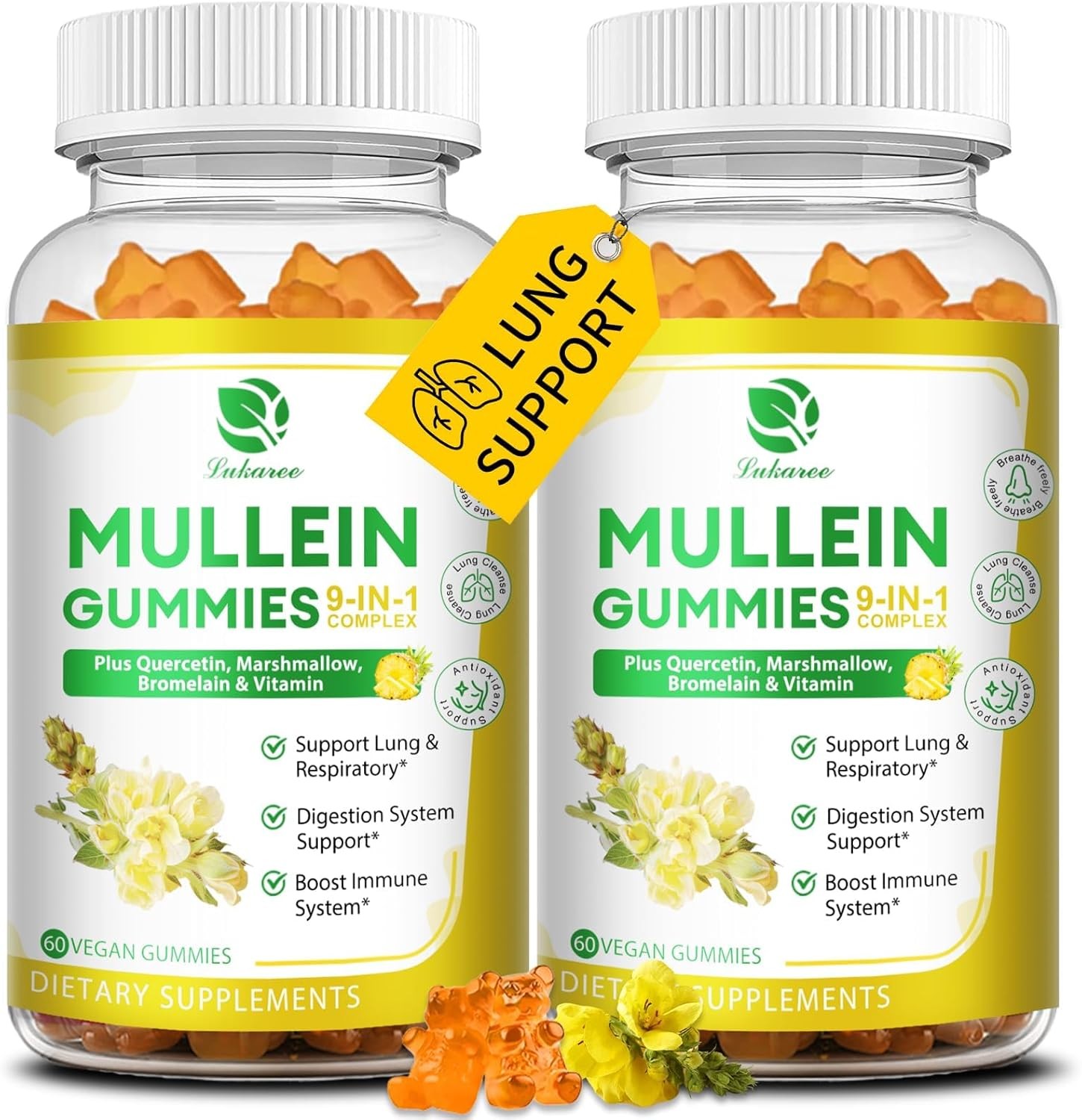 Mullein Gummies,Daily Respiratory Health 1000mg Mullein Leaf herb Extract