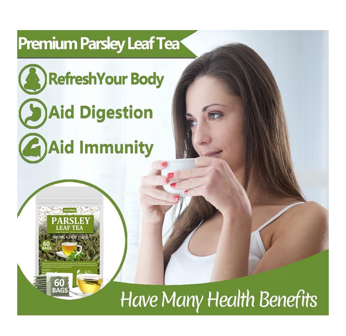 ULTHMOK Parsley 60 Tea Bags Made with 100% Natural Parsley Leaves Caffeine Free