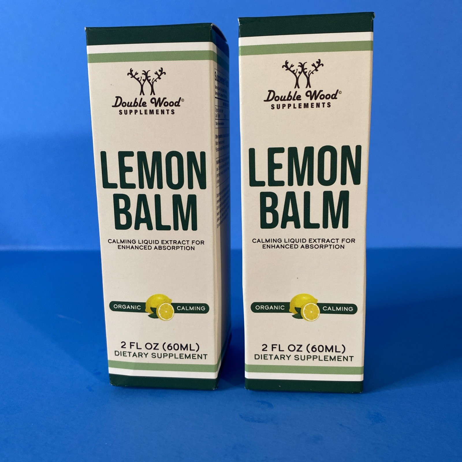 2x Double Wood Supplement Lemon Balm (Organic Calming) 2FL OZ (60ML) Supplement