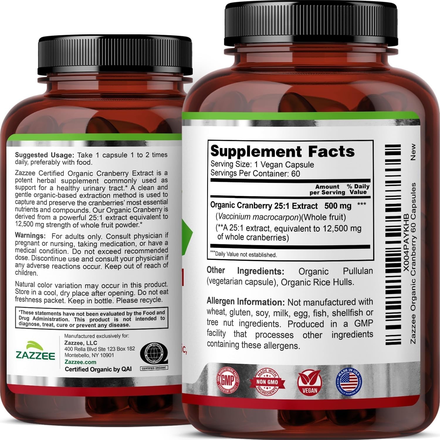 Organic Cranberry Extract 25:1, 60 Capsules – Non-GMO and Kosher Certified