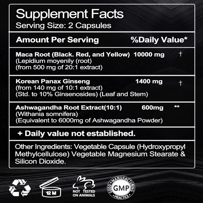 Organic Maca Root Capsules Peruvian Maca Extract for Men & Women Health Softgels