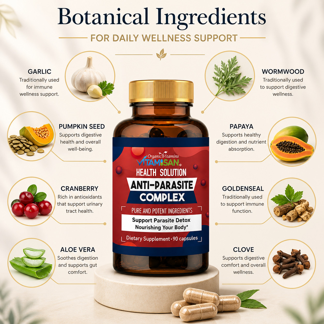 Wormwood Anti Parasite Complex 1500mg support intestinal Health Supplements 90
