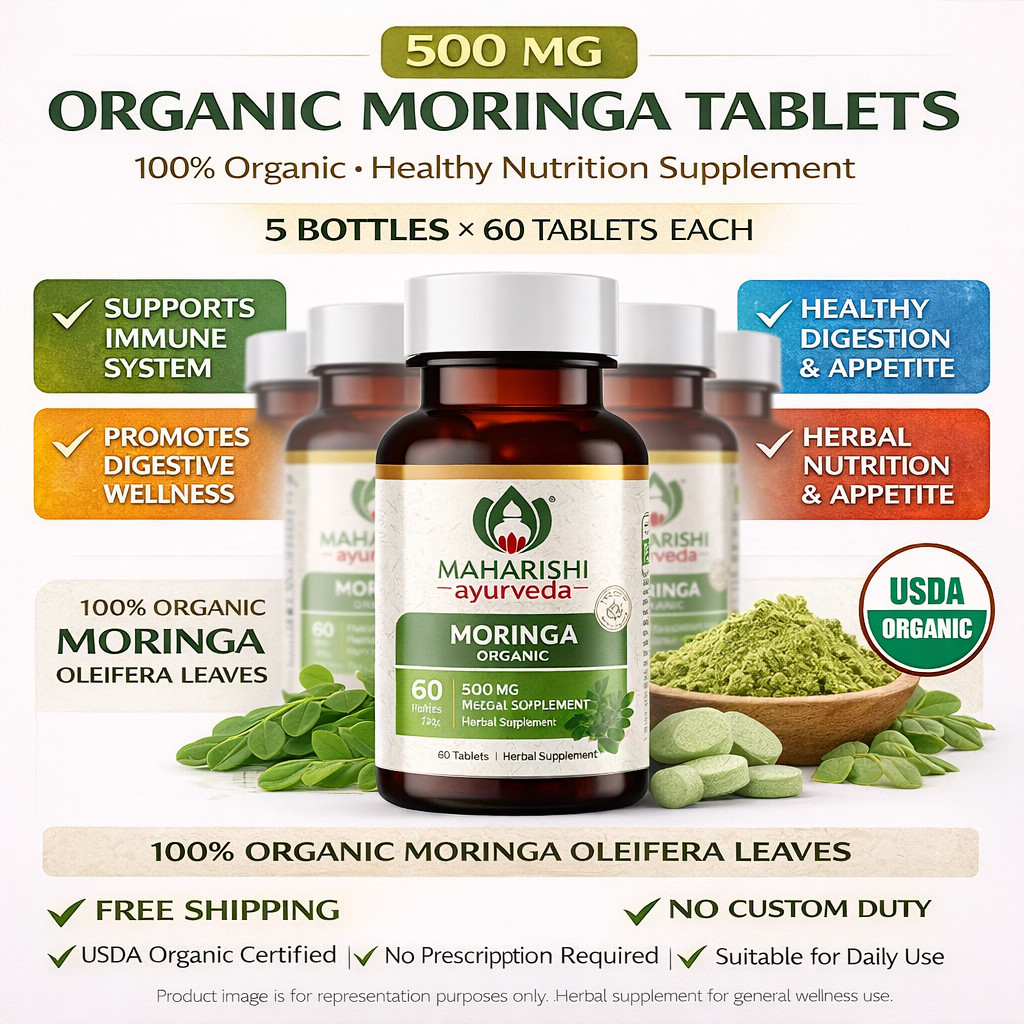 Maharishi Ayurveda Organic Moringa Tablets 500mg Herbal Supplement 60 Tabs × 5