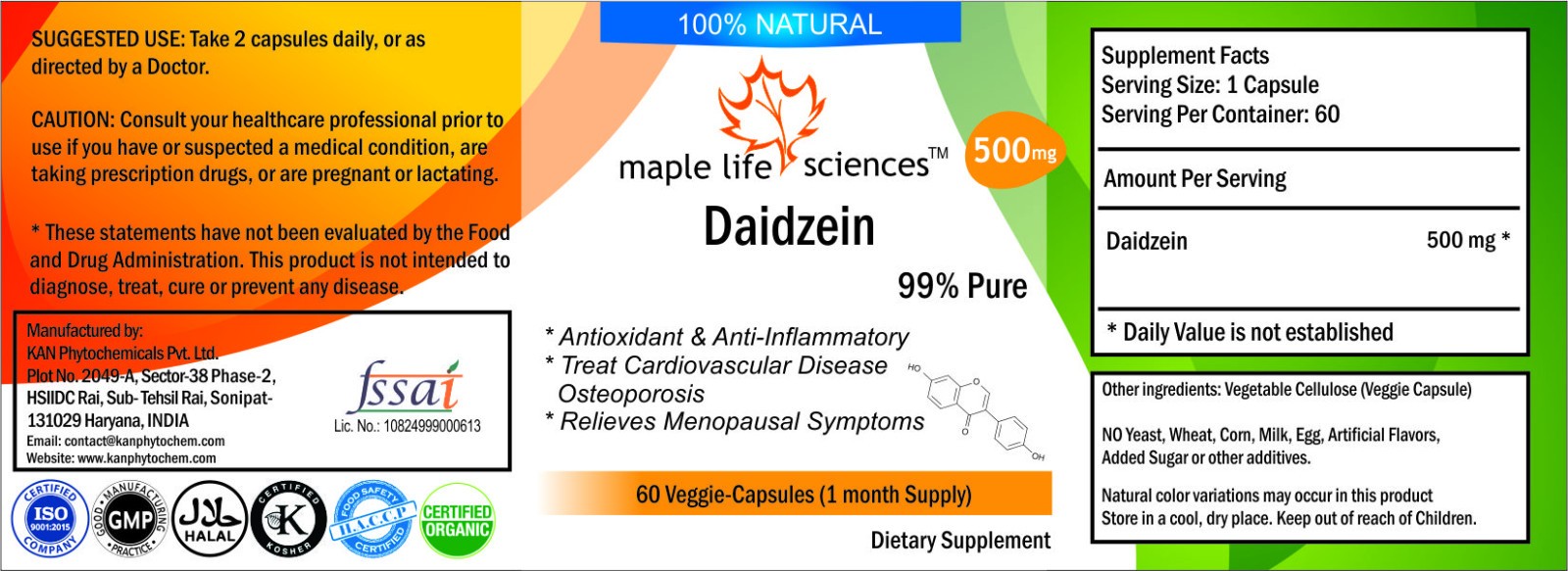 Daidzein Capsules 99% From Isoflavones Pure & High Quality NO FILLER