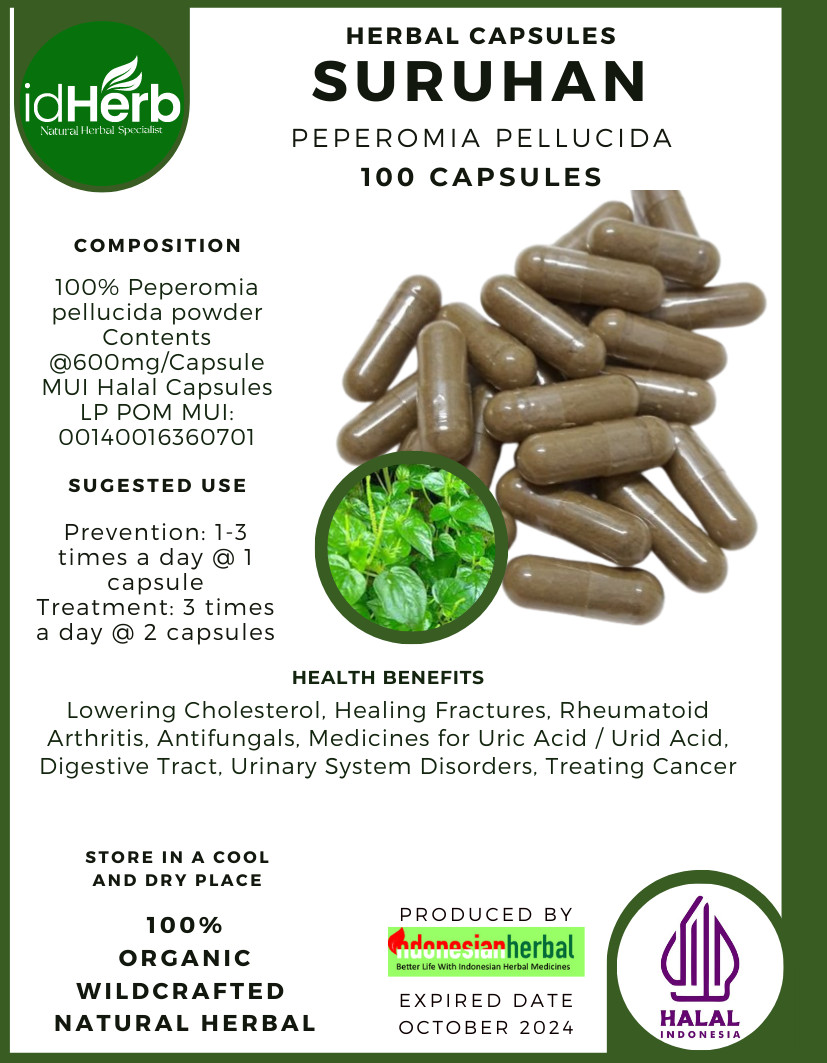 [idHerb] CAPSULES Peperomia Pellucida Suruhan Natural Organic Herbal Herbs fresh