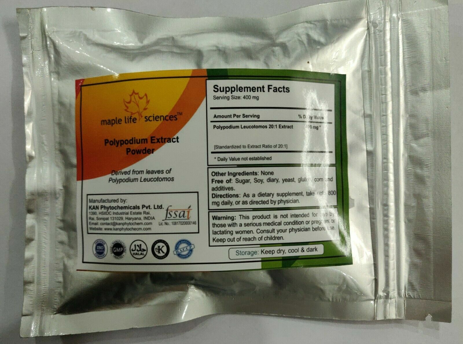 Polypodium Leucotomos 20:1 Extract Powder (PLE) For Skin Immune support