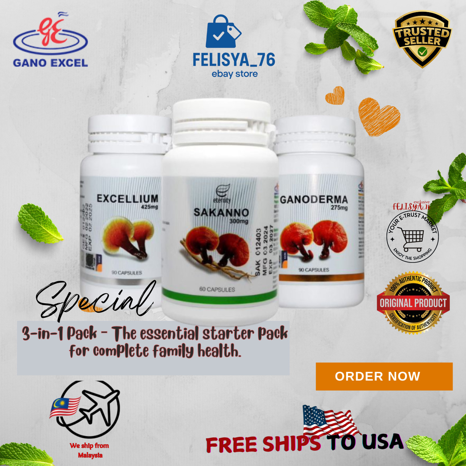 Ganoderma Excellium Sakanno Gano Excel(Lingzhi Mycellium)Body Immunity 30 Caps