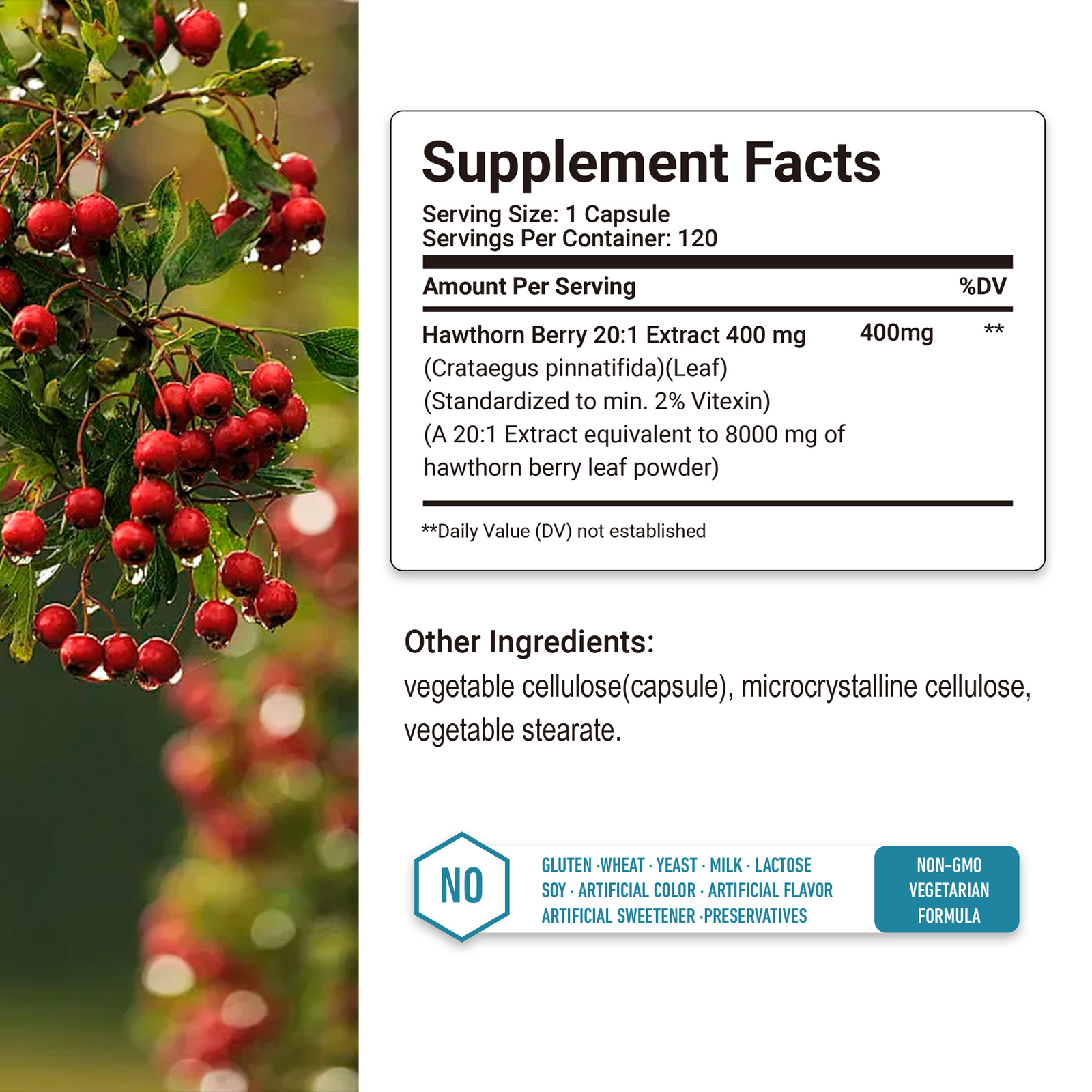 Hawthorn Berry 20:1 Extract 8000mg – Quality,Heart Health,Blood Pressure,Non-GMO
