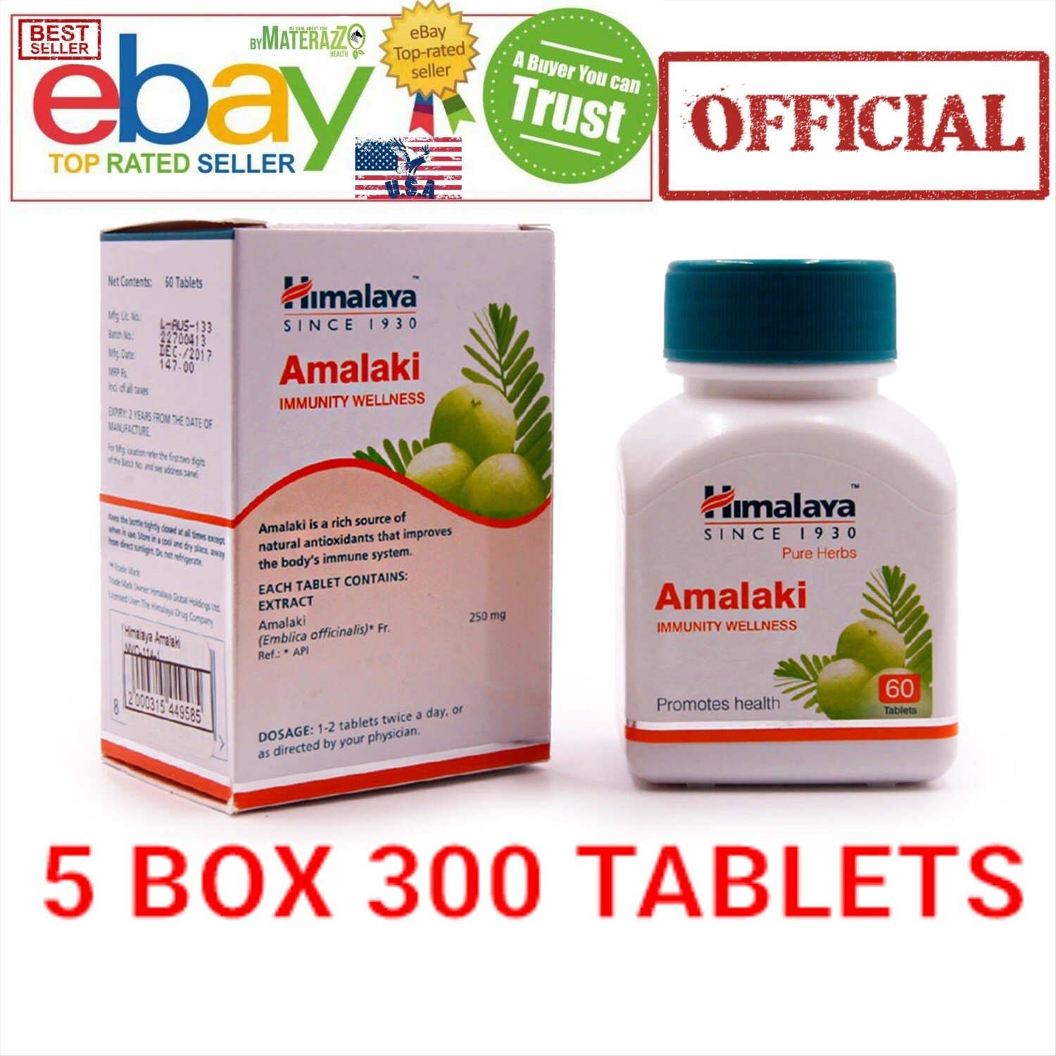 Amla Amalaki Exp.2026 Himalaya 5 Box 300 Tablets OFFICIAL USA MEN’S HEALTHS