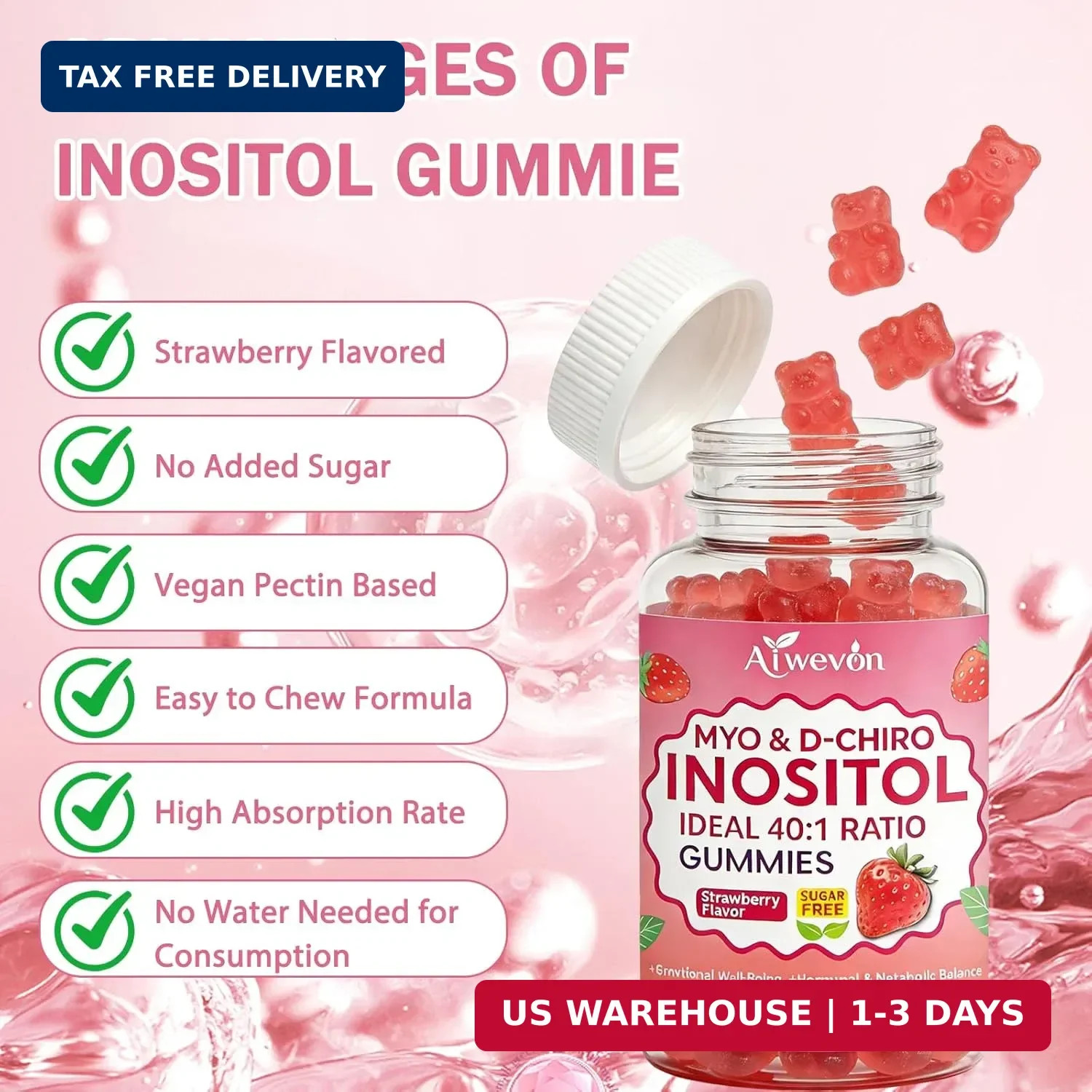 Myo-Inositol & D-Chiro Inositol Gummies 40:1 Ratio – Hormone Balance Supplement