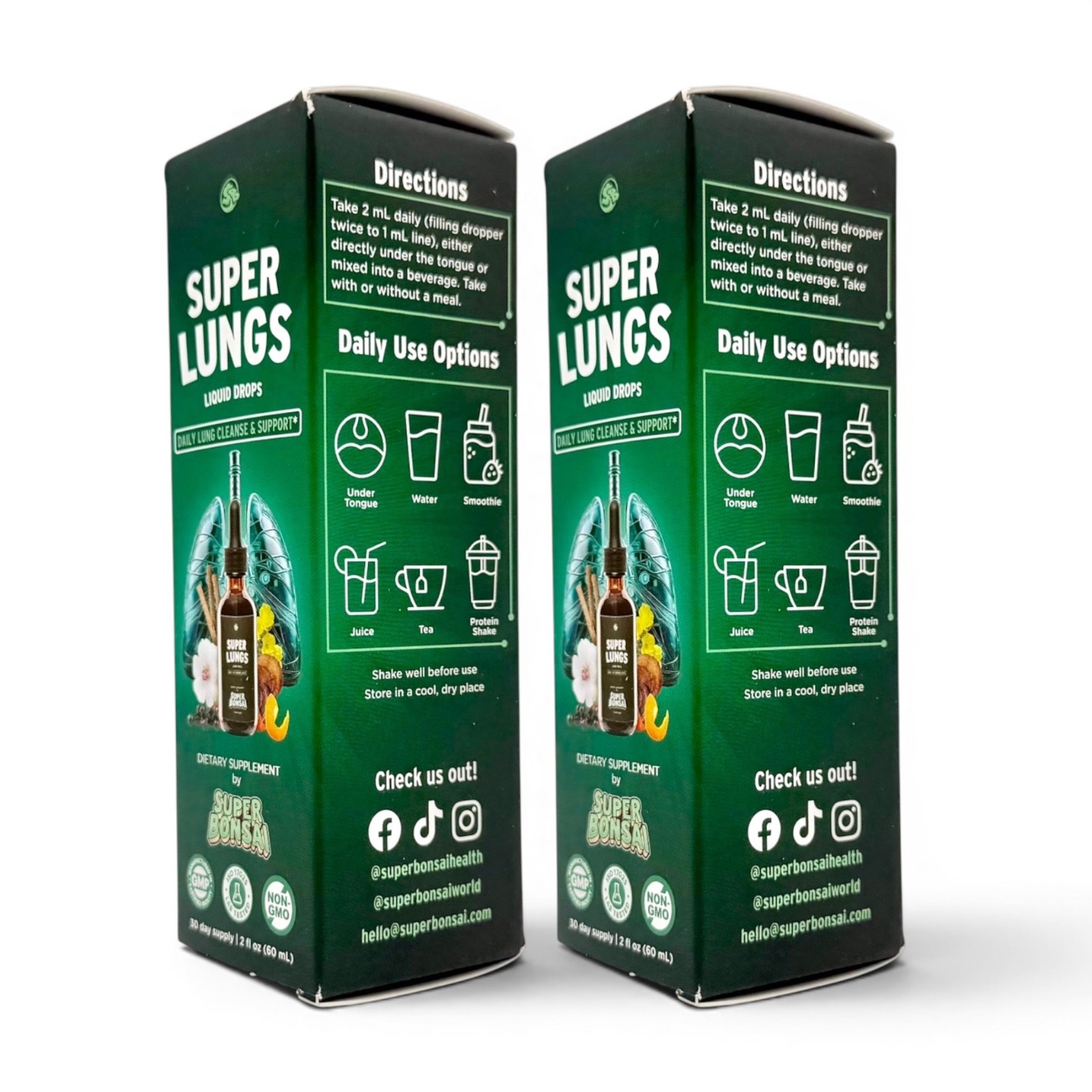 Super Lungs Liquid Drops 2oz Daily Lung Cleanse & Support Supplement Set Of 2