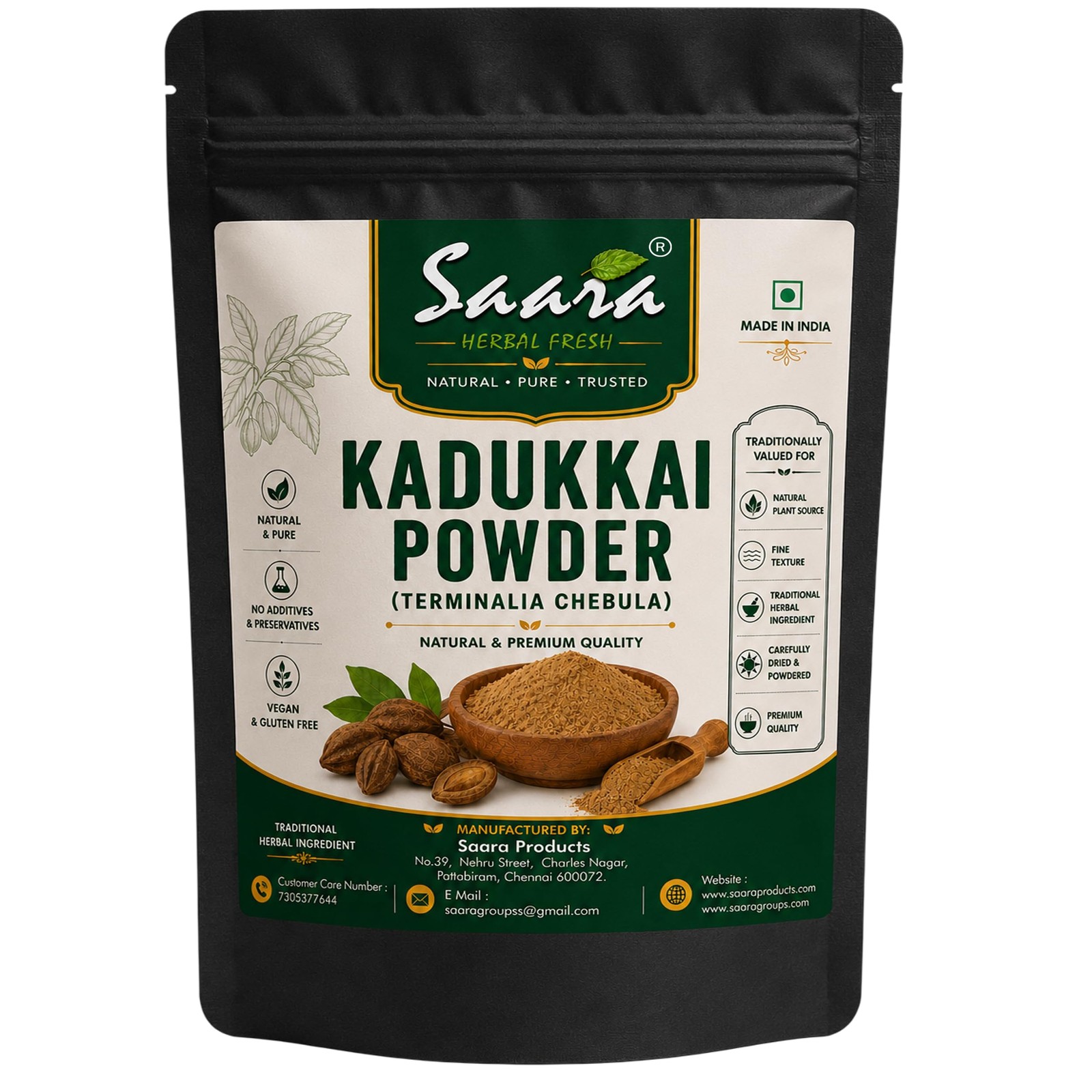 Saara Herbal Fresh Kadukkai Haritaki Black Myrobalan Powder 101g