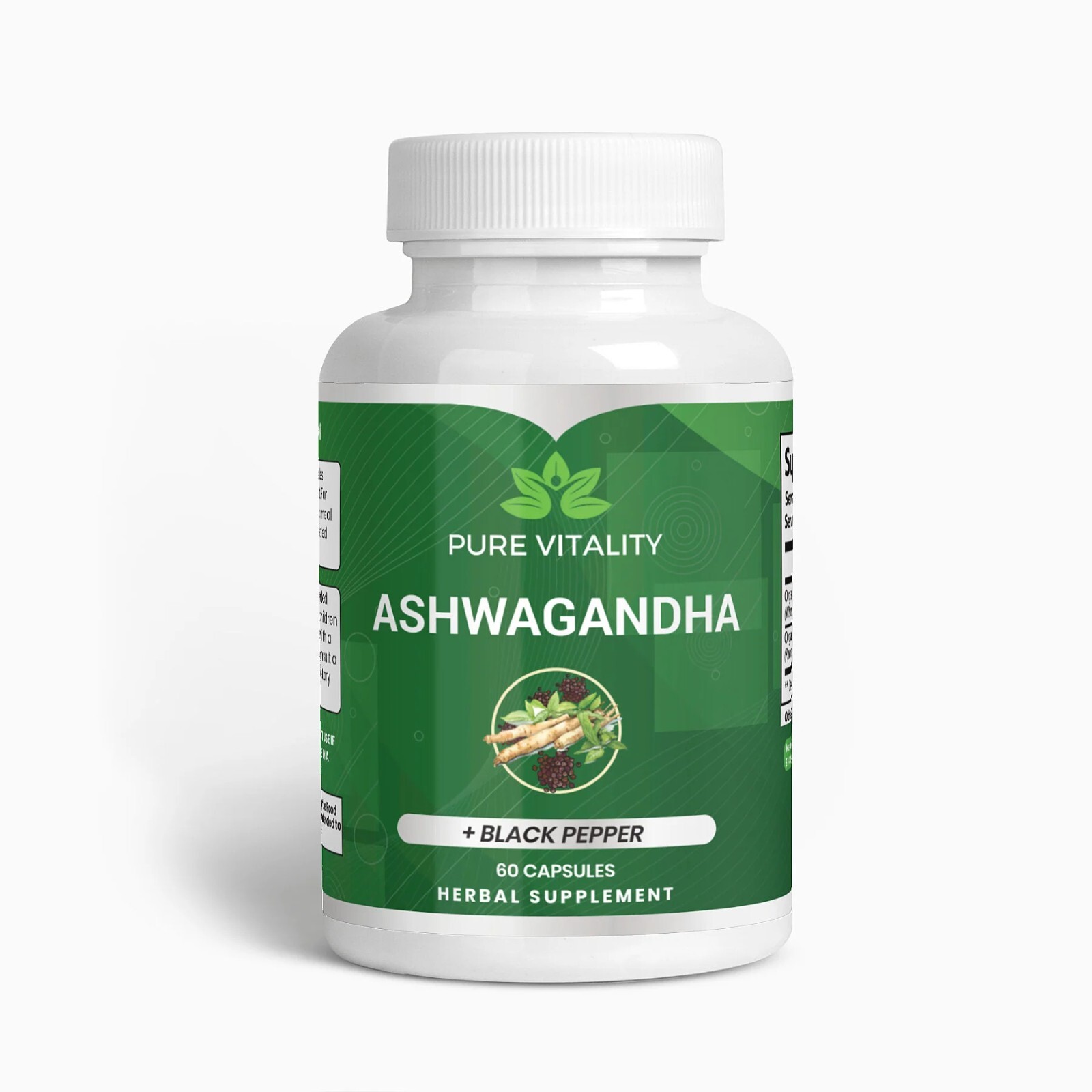Organic Ashwagandha Root Capsules with Black Pepper Supplement Herbal